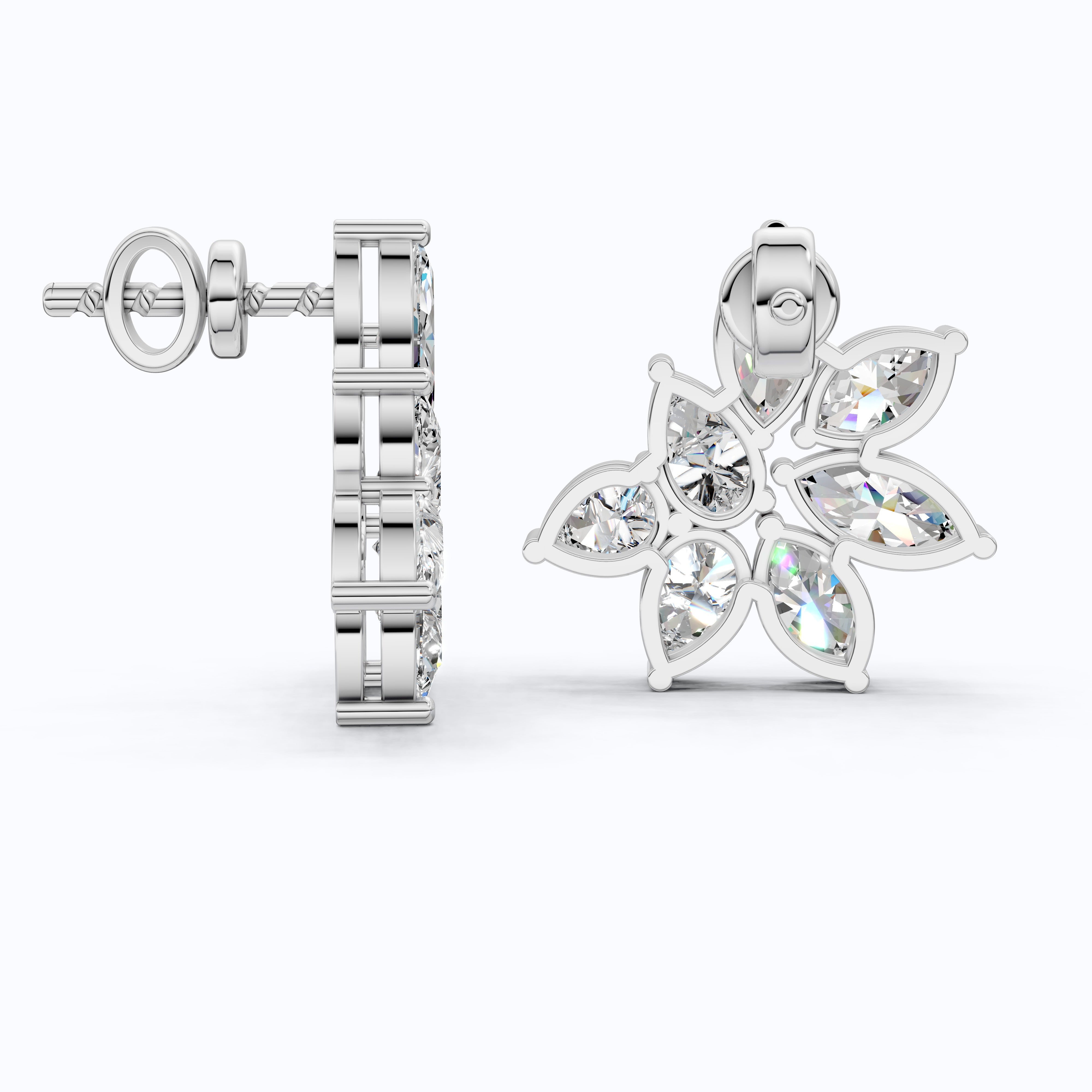 Elegant Floral Cluster Design Wedding Earrings in 14k Solid Gold, 3.22 TCW Marquise/Pear Cut Lab Created Diamonds, Anniversary Gift For Her, Handmade Jewelry