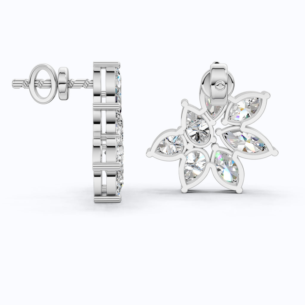 Elegant Floral Cluster Design Wedding Earrings in 14k Solid Gold, 3.22 TCW Marquise/Pear Cut Lab Created Diamonds, Anniversary Gift For Her, Handmade Jewelry