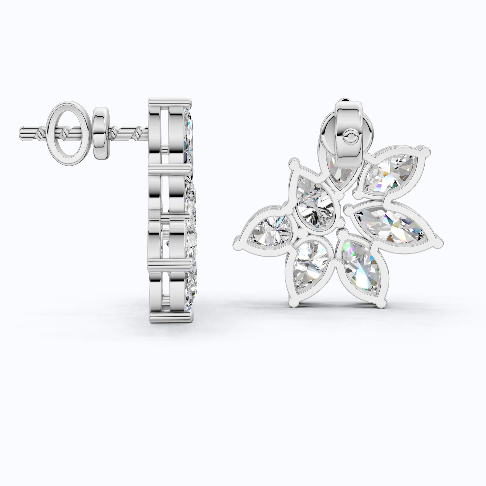 Elegant Floral Cluster Design Wedding Earrings in 14k Solid Gold, 3.22 TCW Marquise/Pear Cut Lab Created Diamonds, Anniversary Gift For Her, Handmade Jewelry