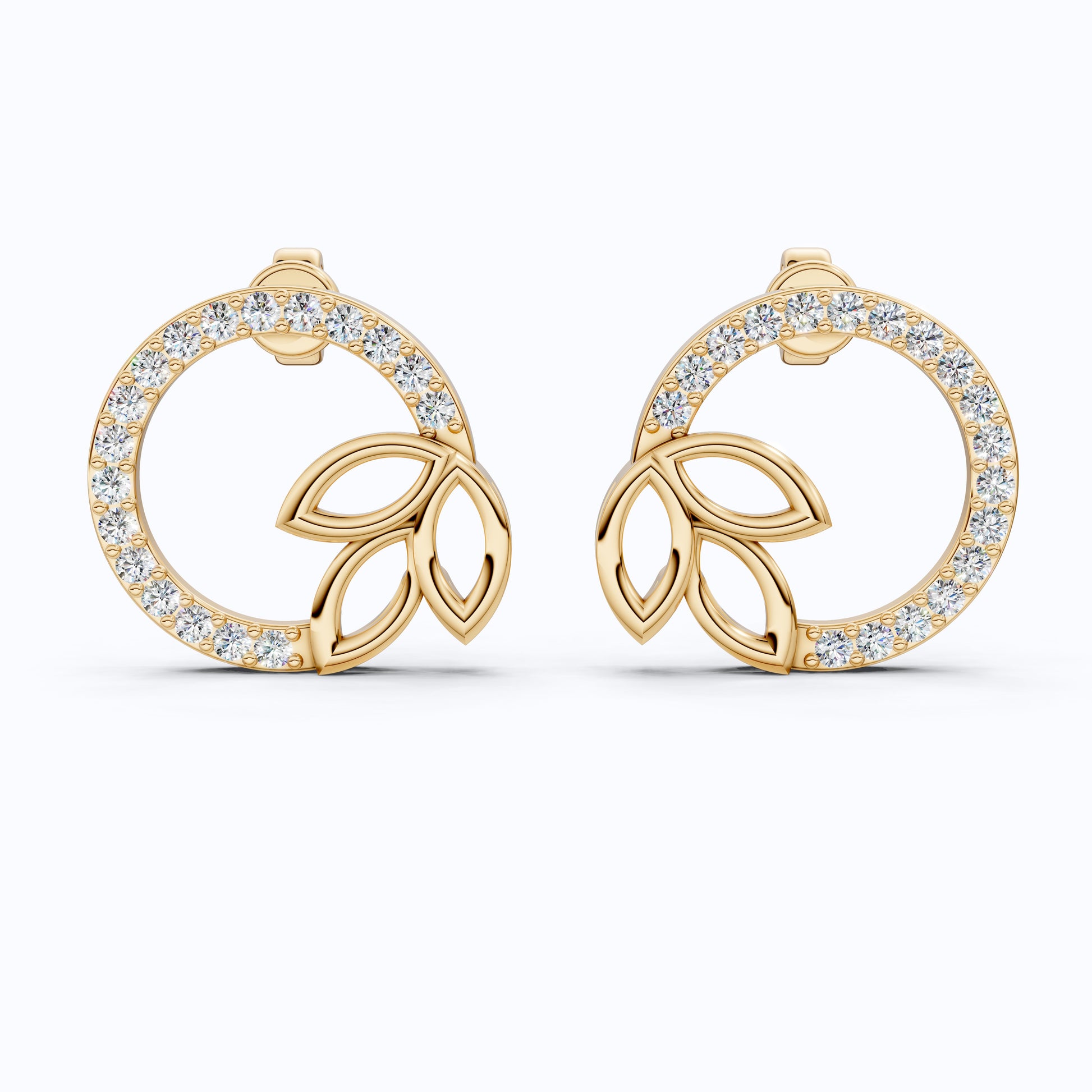 Elegant Leaf Wreath Circle Stud Earrings in 14K Solid Gold, 0.29 TCW Round Cut Lab Created Diamonds, Bridal Jewelry, Anniversary Gift For Her