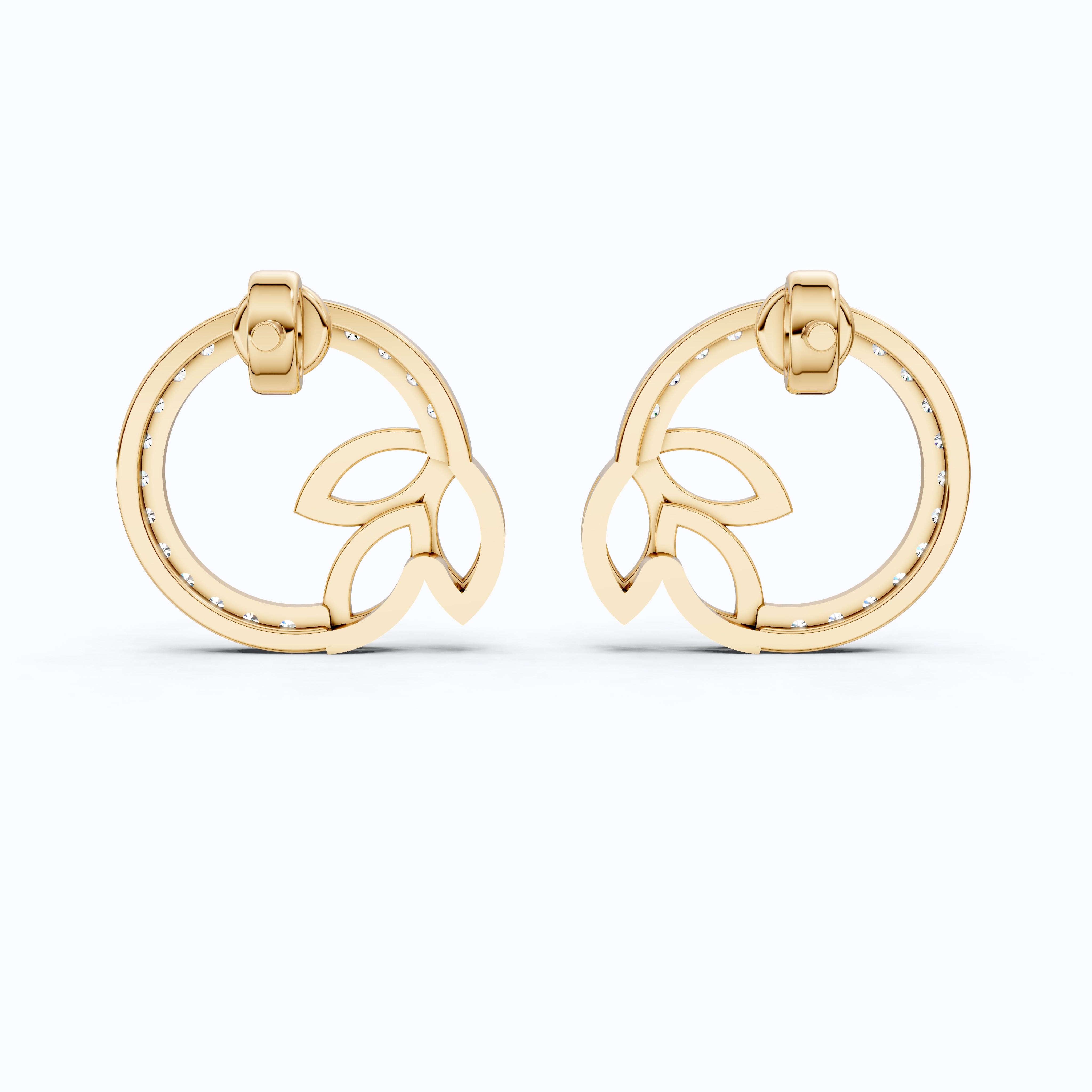 Elegant Leaf Wreath Circle Stud Earrings in 14K Solid Gold, 0.29 TCW Round Cut Lab Created Diamonds, Bridal Jewelry, Anniversary Gift For Her