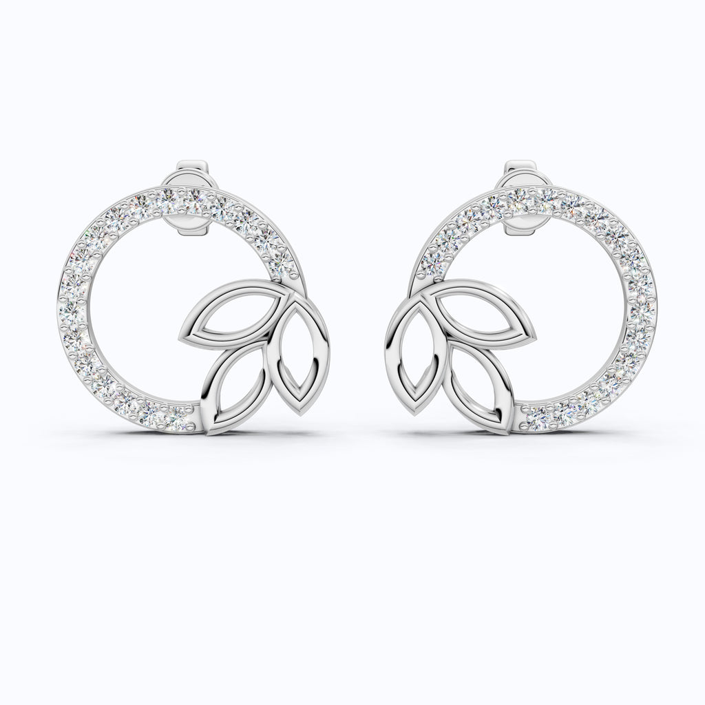 Elegant Leaf Wreath Circle Stud Earrings in 14K Solid Gold, 0.29 TCW Round Cut Lab Created Diamonds, Bridal Jewelry, Anniversary Gift For Her