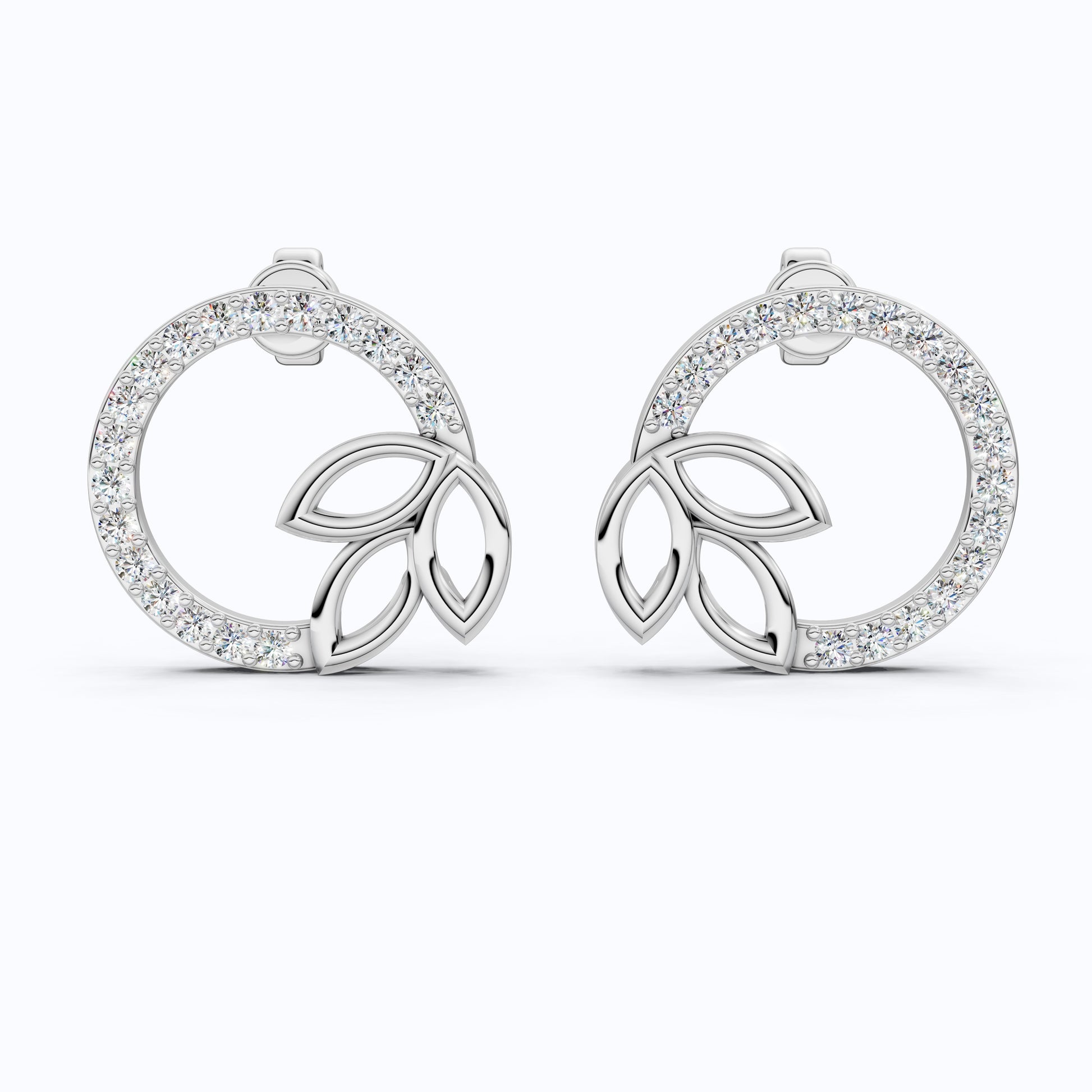 Elegant Leaf Wreath Circle Stud Earrings in 14K Solid Gold, 0.29 TCW Round Cut Lab Created Diamonds, Bridal Jewelry, Anniversary Gift For Her