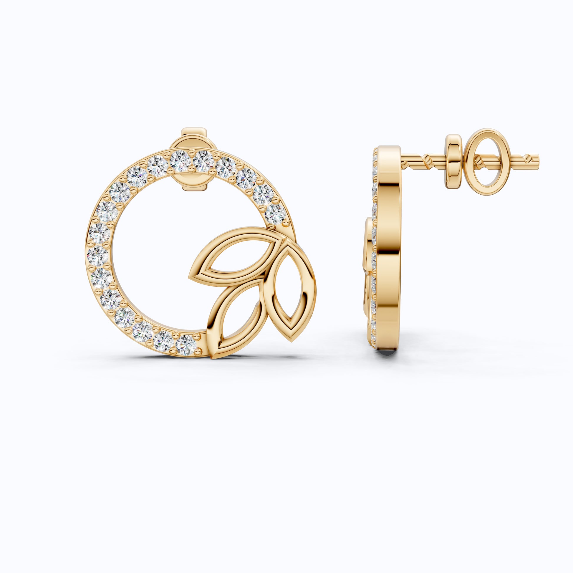 Elegant Leaf Wreath Circle Stud Earrings in 14K Solid Gold, 0.29 TCW Round Cut Lab Created Diamonds, Bridal Jewelry, Anniversary Gift For Her