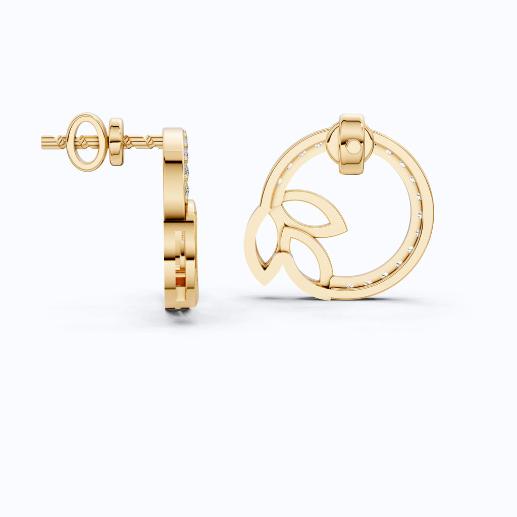 Elegant Leaf Wreath Circle Stud Earrings in 14K Solid Gold, 0.29 TCW Round Cut Lab Created Diamonds, Bridal Jewelry, Anniversary Gift For Her