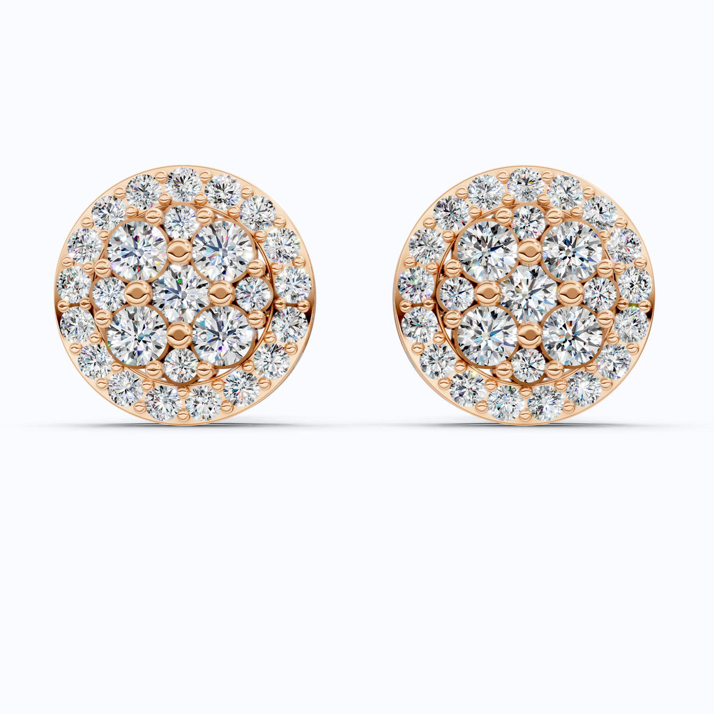 Stunning Round Cluster Stud Wedding Earrings in Lab Diamond-14K Solid Gold, Bridal Jewelry, Anniversary Gift For Women