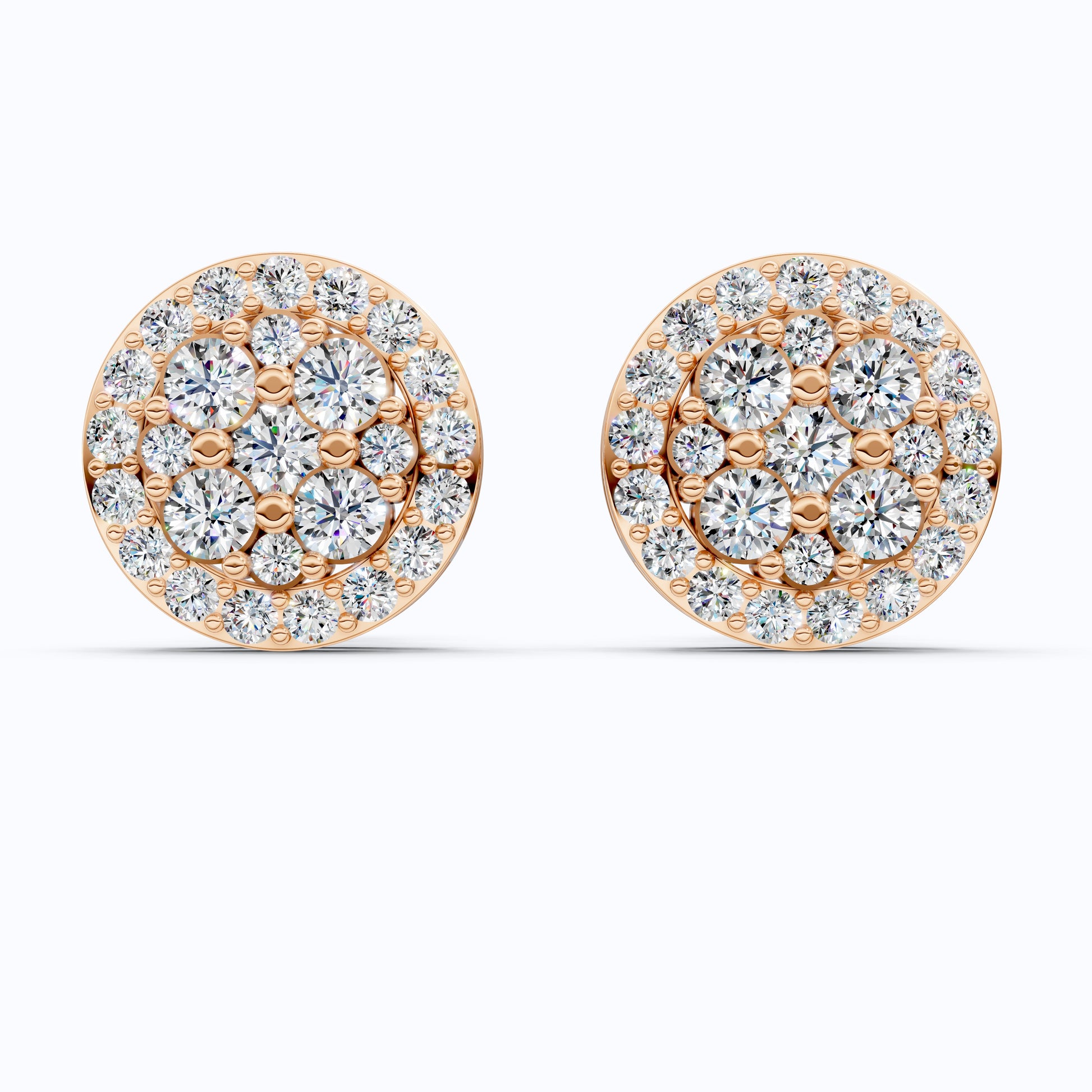 Stunning Round Cluster Stud Wedding Earrings in Lab Diamond-14K Solid Gold, Bridal Jewelry, Anniversary Gift For Women