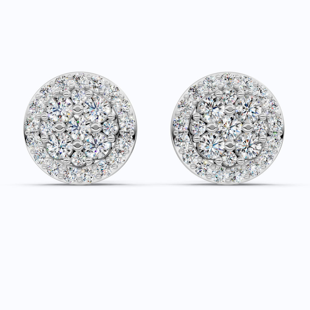 Stunning Round Cluster Stud Wedding Earrings in Lab Diamond-14K Solid Gold, Bridal Jewelry, Anniversary Gift For Women