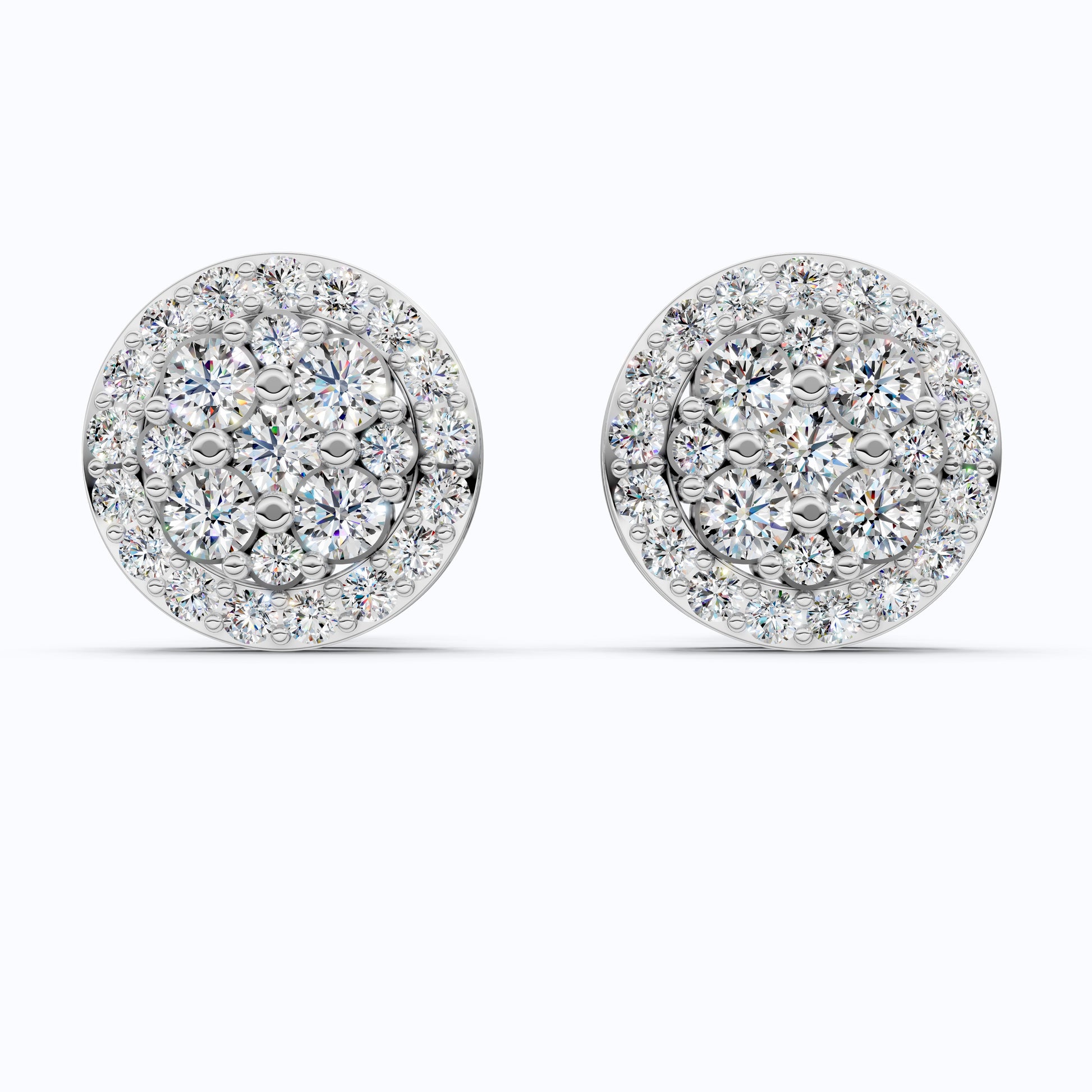 Stunning Round Cluster Stud Wedding Earrings in Lab Diamond-14K Solid Gold, Bridal Jewelry, Anniversary Gift For Women