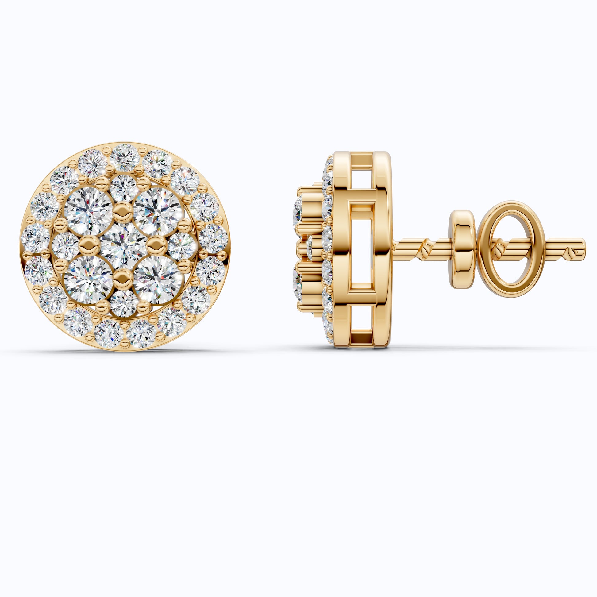 Stunning Round Cluster Stud Wedding Earrings in Lab Diamond-14K Solid Gold, Bridal Jewelry, Anniversary Gift For Women