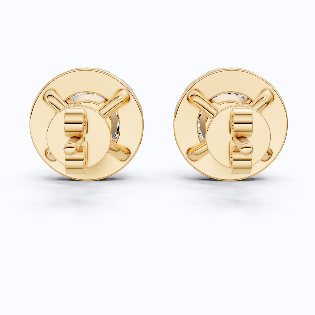 14K Yellow Gold Modern Halo Wedding Earrings, 1.32 TCW Round Cut Lab Created Diamonds, Handmade Jewelry, Wedding Gift for Bride