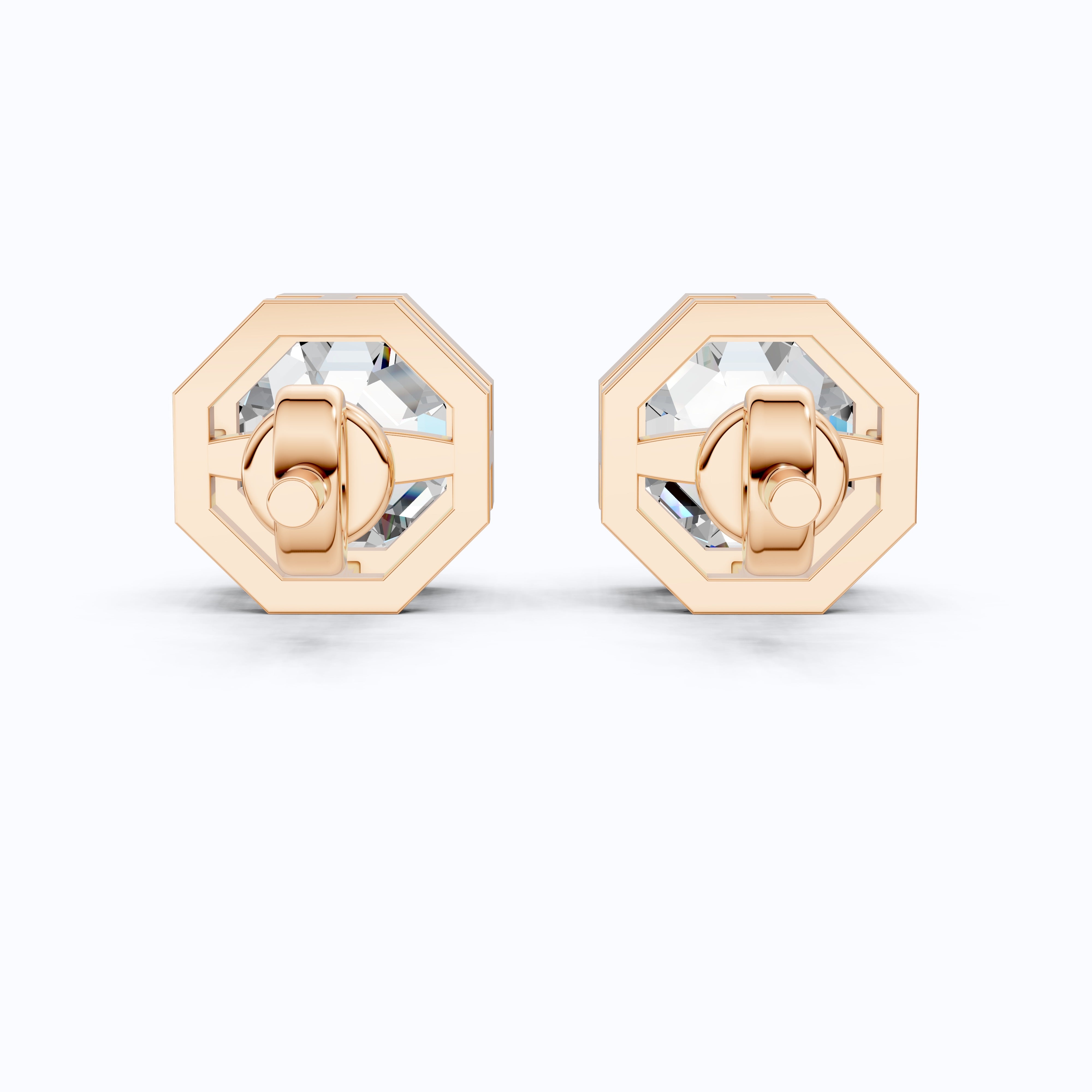 Hexagon Cut Bezel Set Lab Diamond Stud Earrings in 14K Rose Gold, Wedding Gift for Her