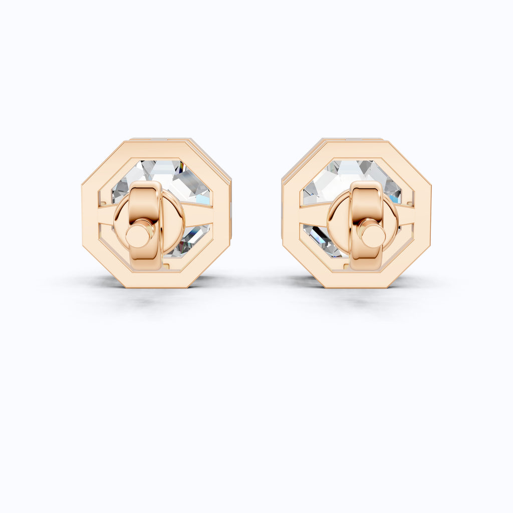 Hexagon Cut Bezel Set Lab Diamond Stud Earrings in 14K Rose Gold, Wedding Gift for Her
