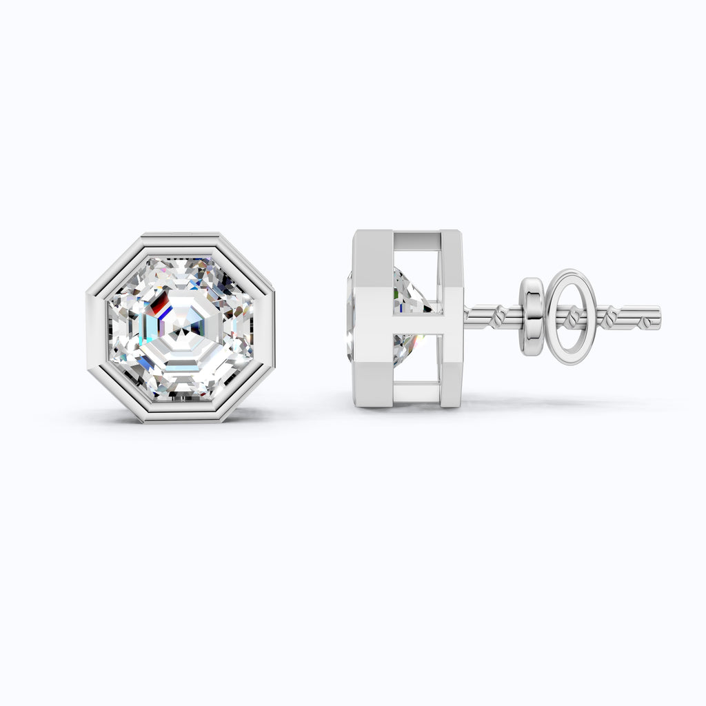 Hexagon Cut Bezel Set Lab Diamond Stud Earrings in 14K Rose Gold, Wedding Gift for Her