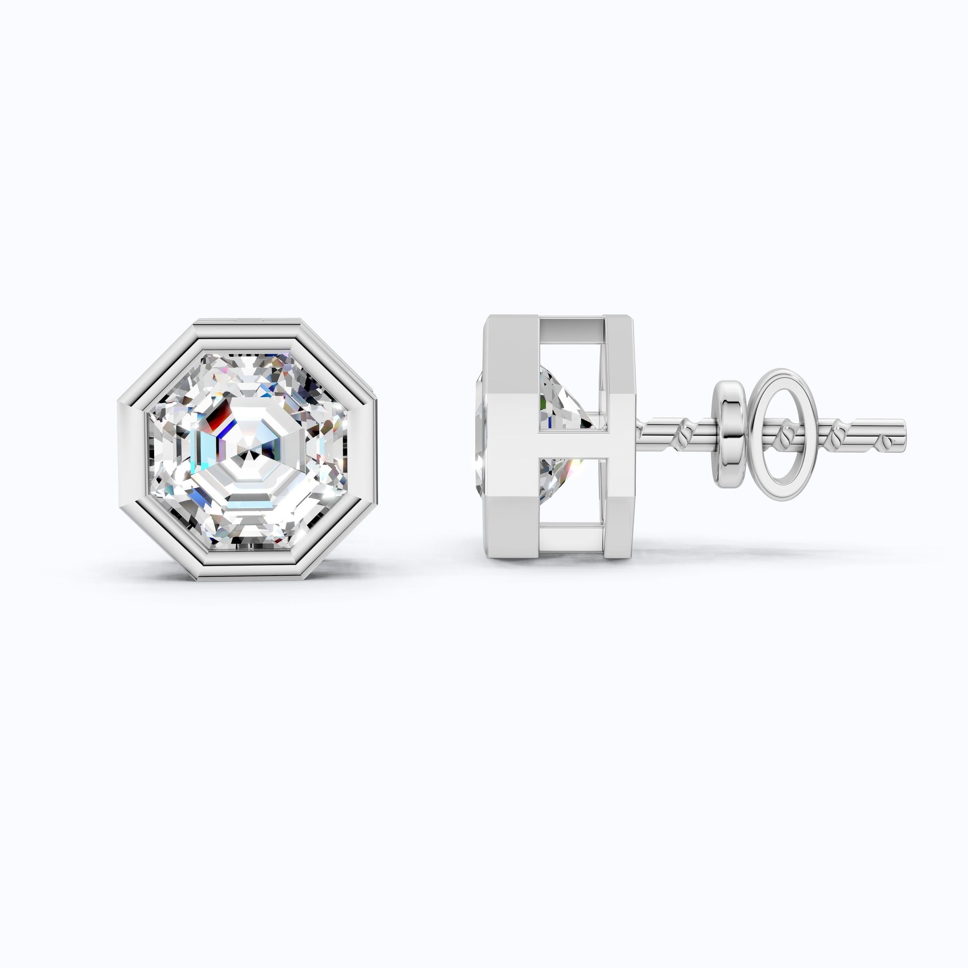Hexagon Cut Bezel Set Lab Diamond Stud Earrings in 14K Rose Gold, Wedding Gift for Her