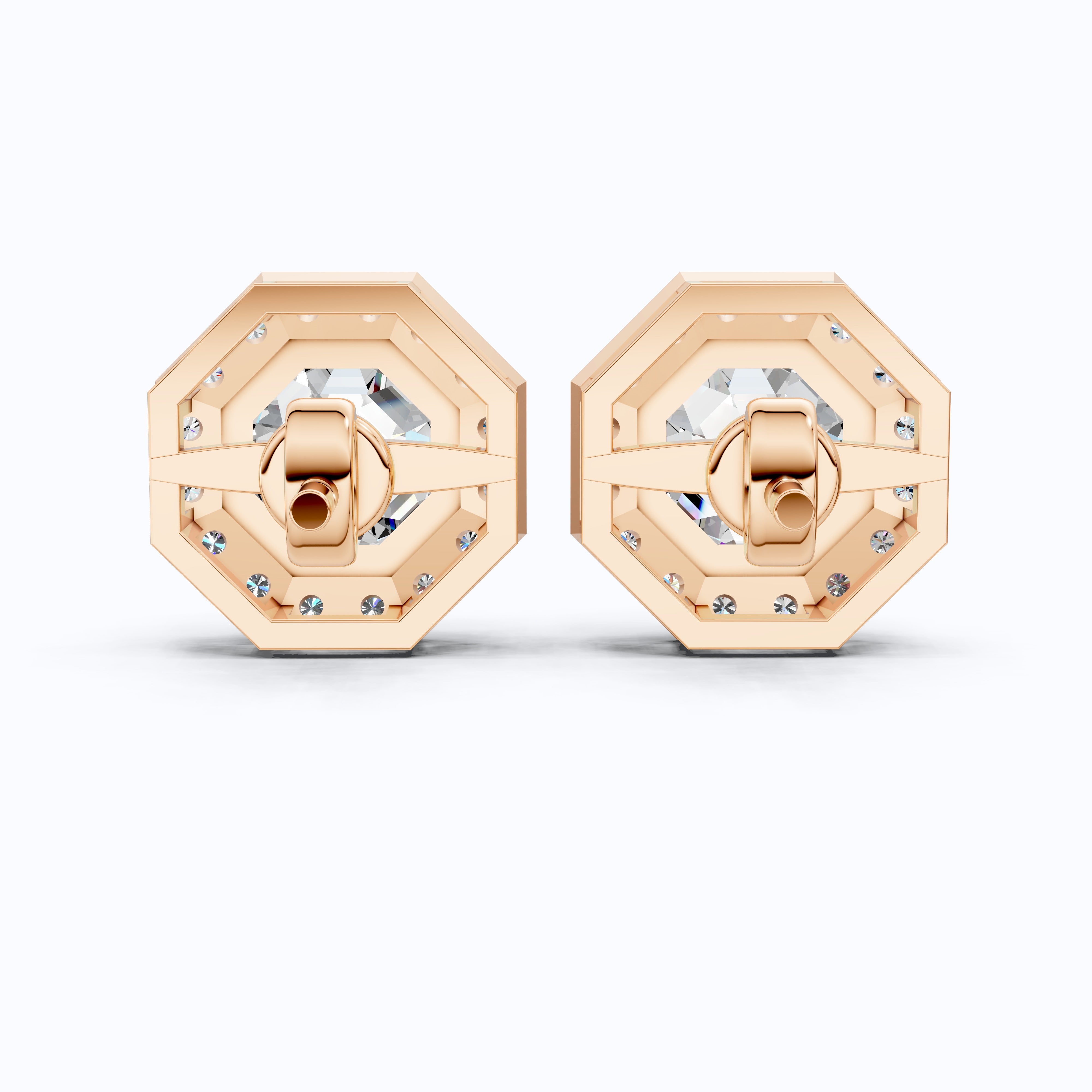 Art Deco Halo Wedding Stud Earrings in 14k Solid Gold, 2.00 TCW Octagon Cut Lab Grown Diamonds, Bridal Jewelry