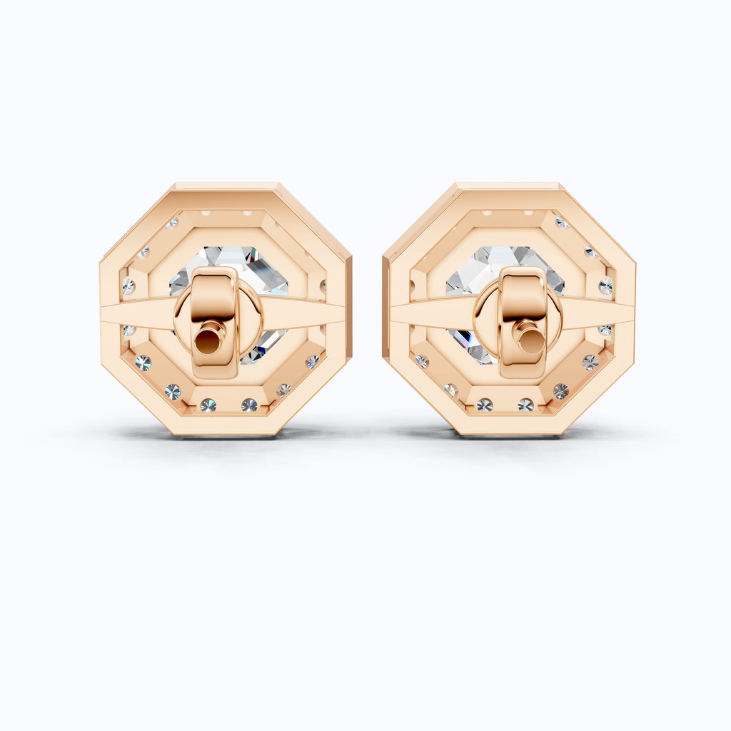 Art Deco Halo Wedding Stud Earrings in 14k Solid Gold, 2.00 TCW Octagon Cut Lab Grown Diamonds, Bridal Jewelry