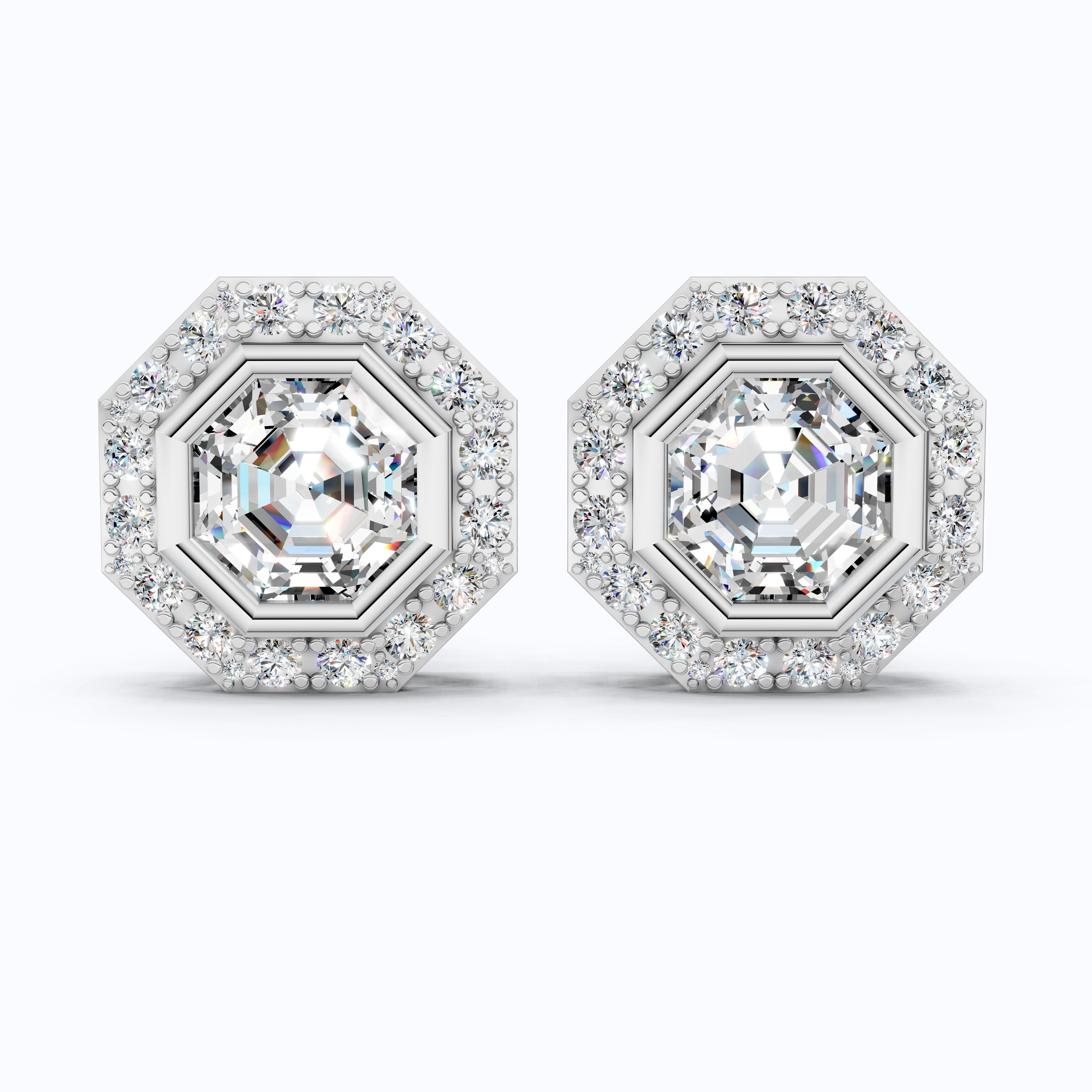 Art Deco Halo Wedding Stud Earrings in 14k Solid Gold, 2.00 TCW Octagon Cut Lab Grown Diamonds, Bridal Jewelry