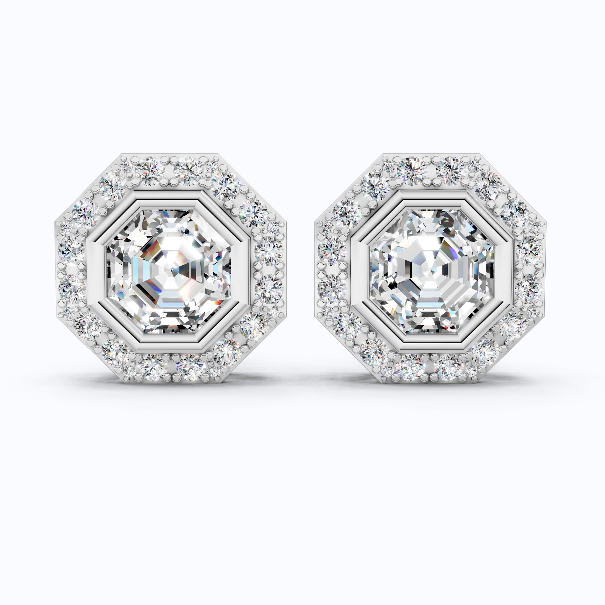 Art Deco Halo Wedding Stud Earrings in 14k Solid Gold, 2.00 TCW Octagon Cut Lab Grown Diamonds, Bridal Jewelry