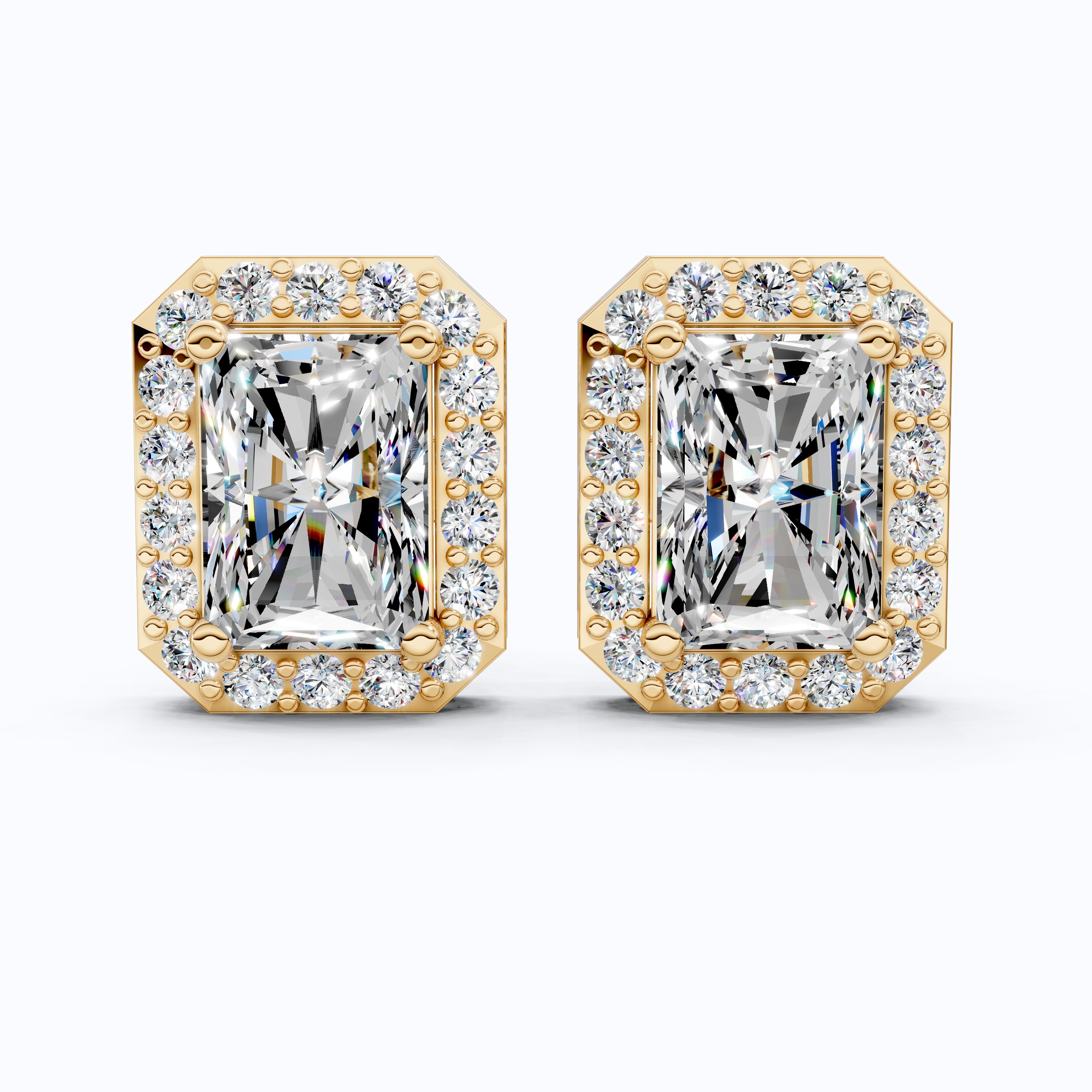 2.00 TCW Radiant Cut Lab Grown Diamonds Halo Stud Earrings in 14k Yellow Gold, Wedding Gift for Wife, Bridal Jewelry