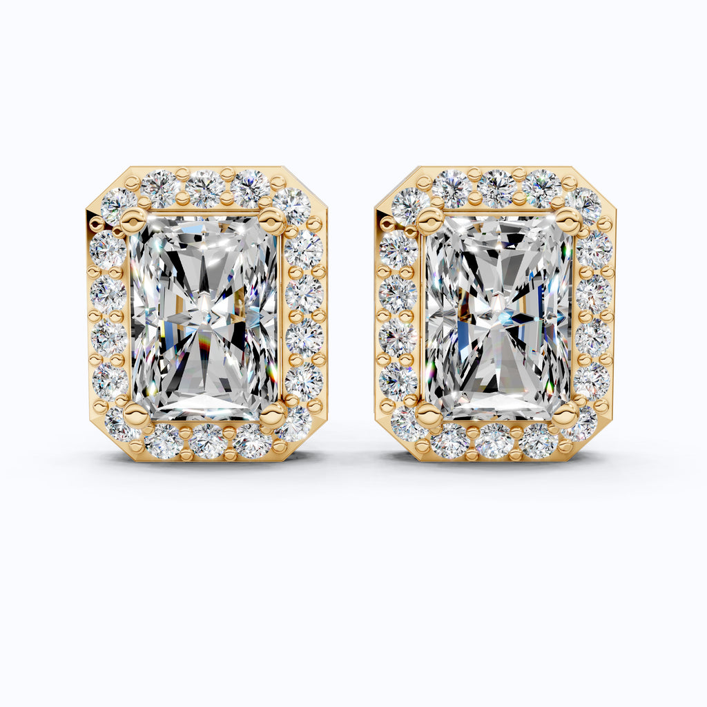 2.00 TCW Radiant Cut Lab Grown Diamonds Halo Stud Earrings in 14k Yellow Gold, Wedding Gift for Wife, Bridal Jewelry