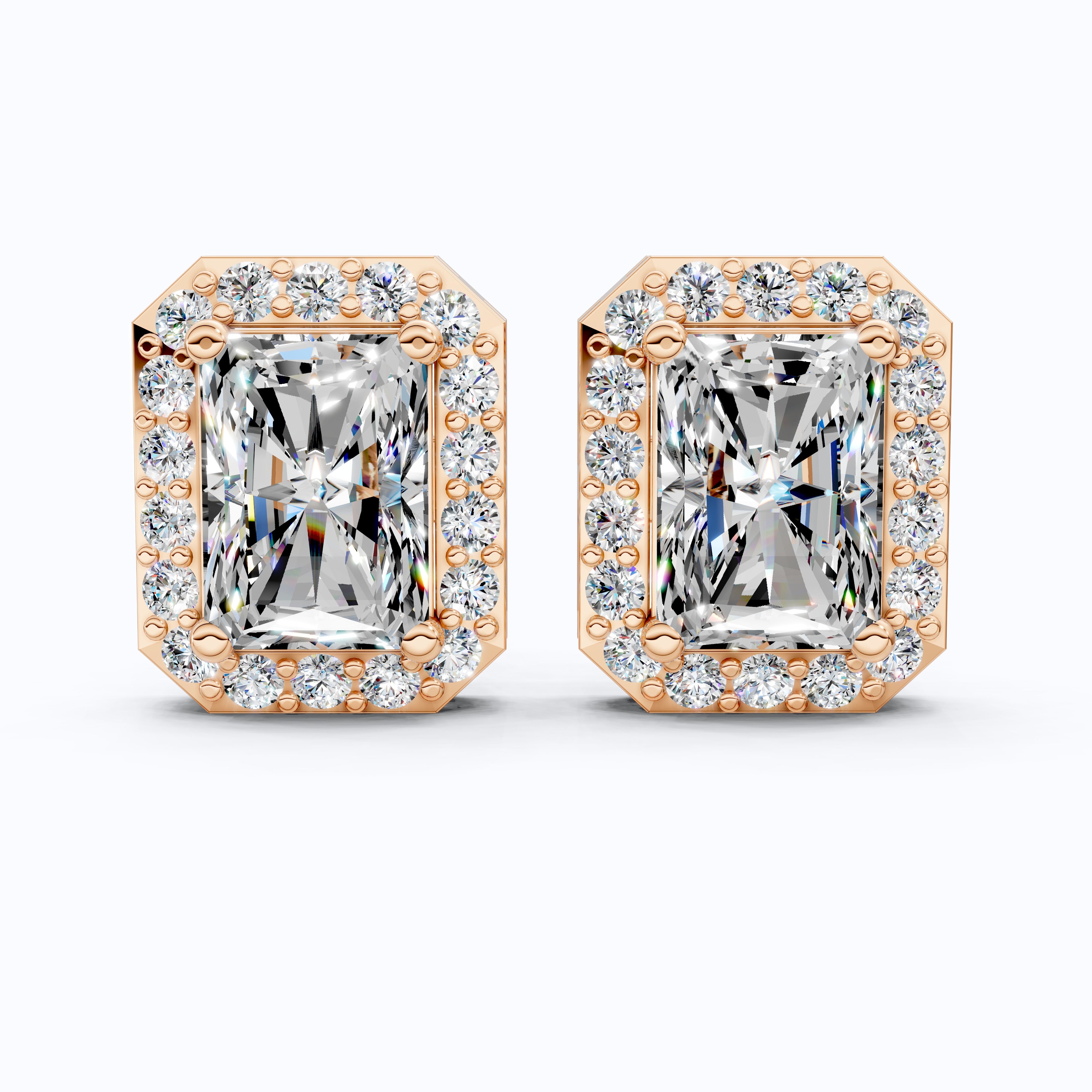 2.00 TCW Radiant Cut Lab Grown Diamonds Halo Stud Earrings in 14k Yellow Gold, Wedding Gift for Wife, Bridal Jewelry