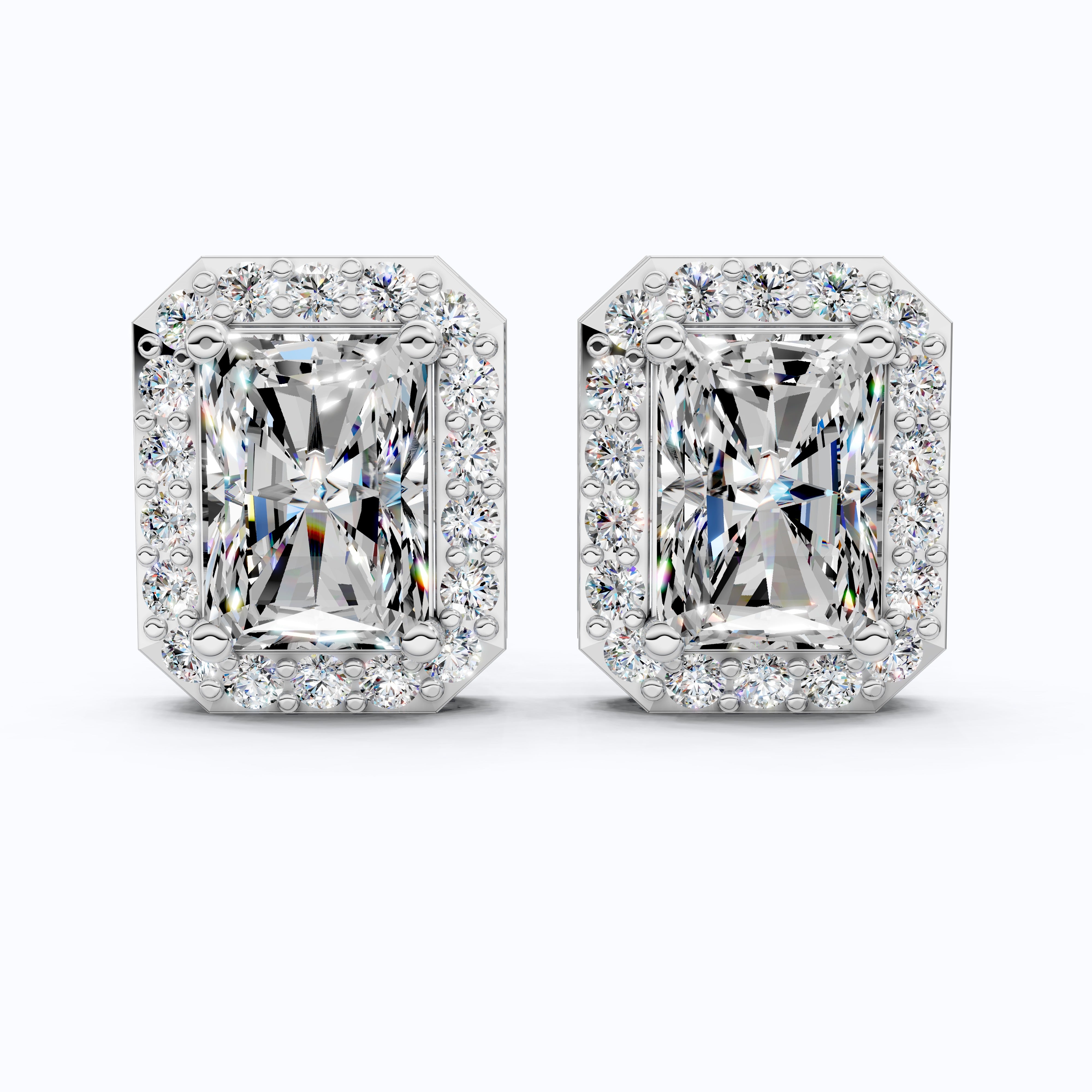 2.00 TCW Radiant Cut Lab Grown Diamonds Halo Stud Earrings in 14k Yellow Gold, Wedding Gift for Wife, Bridal Jewelry