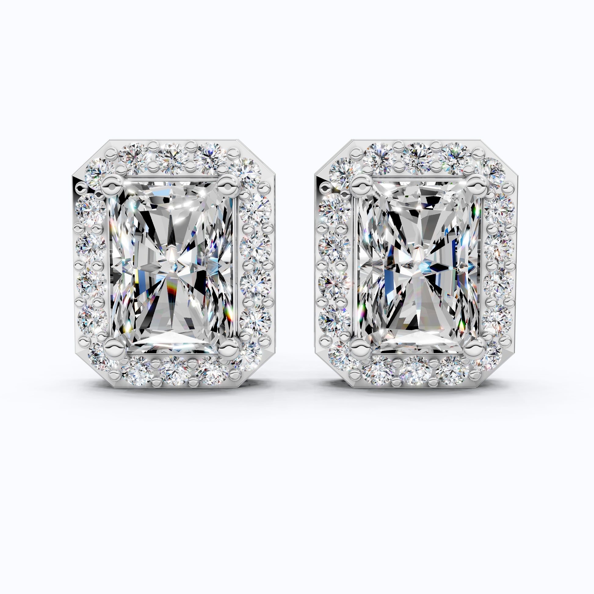 2.00 TCW Radiant Cut Lab Grown Diamonds Halo Stud Earrings in 14k Yellow Gold, Wedding Gift for Wife, Bridal Jewelry