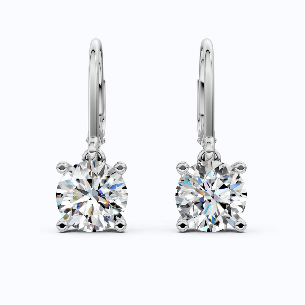 Round Cut Solitaire Drop Wedding Earrings For Women, Lever Back Closure