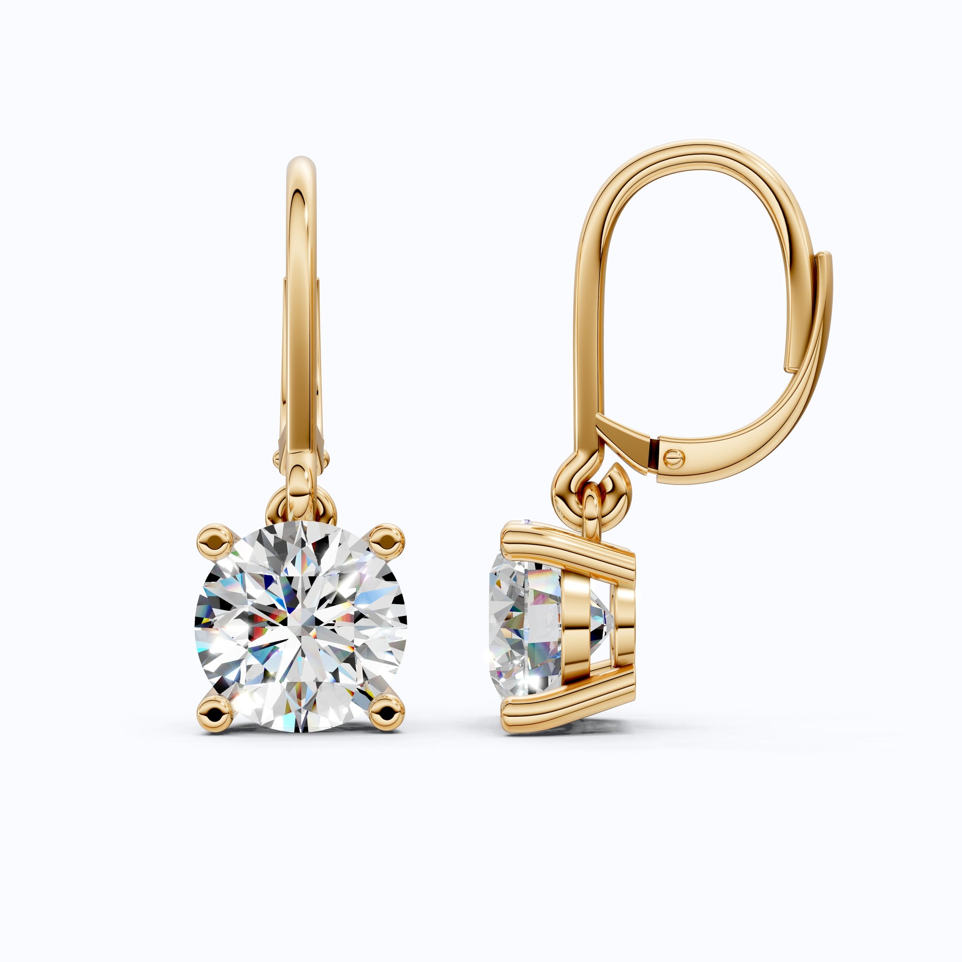 Round Cut Solitaire Drop Wedding Earrings For Women, Lever Back Closure