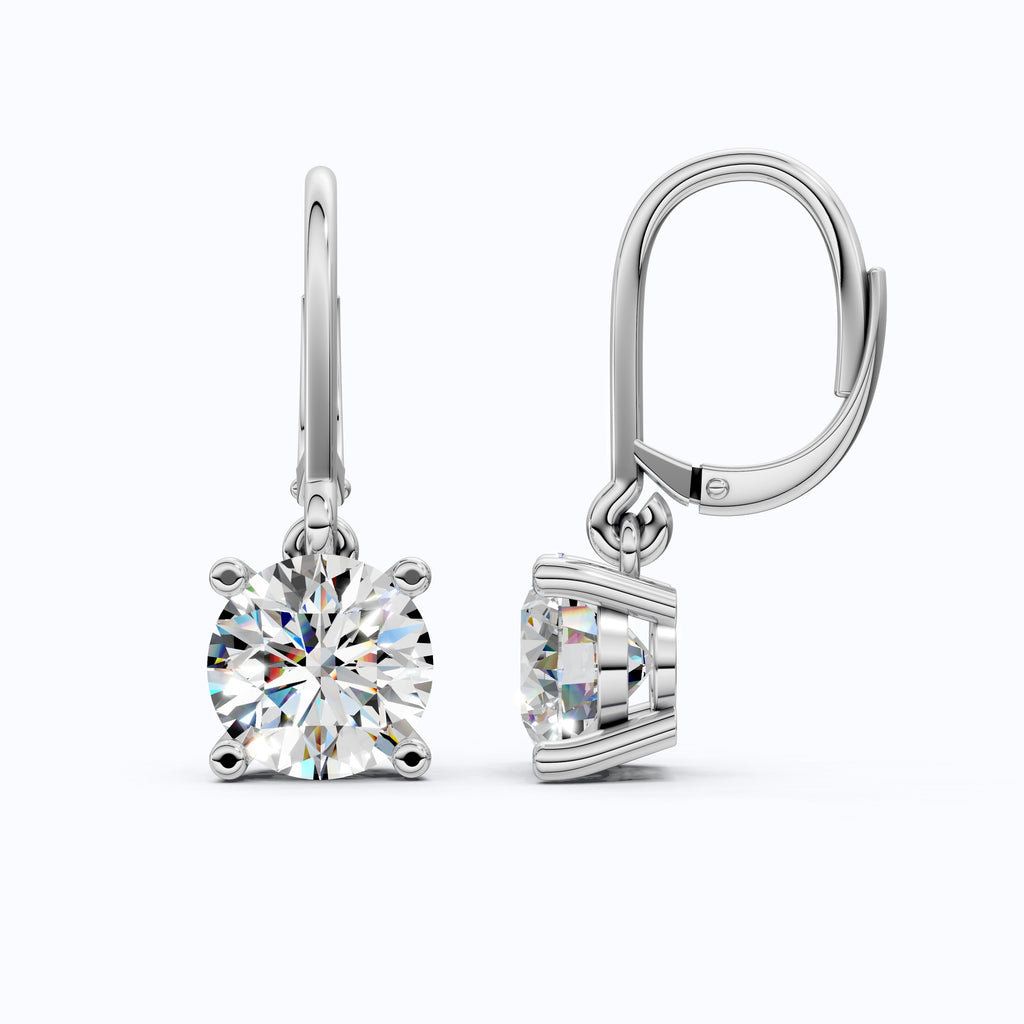 Round Cut Solitaire Drop Wedding Earrings For Women, Lever Back Closure