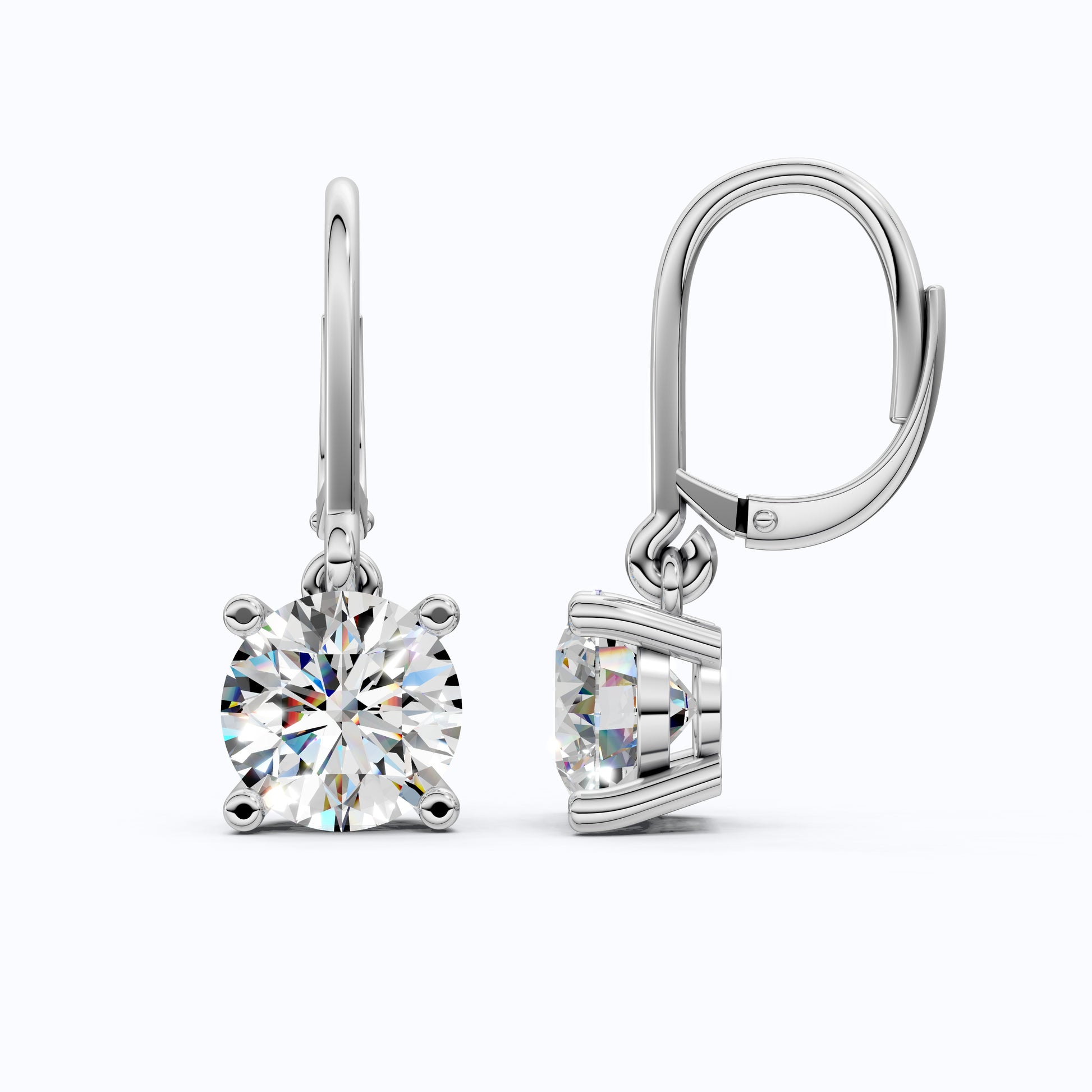 Round Cut Solitaire Drop Wedding Earrings For Women, Lever Back Closure