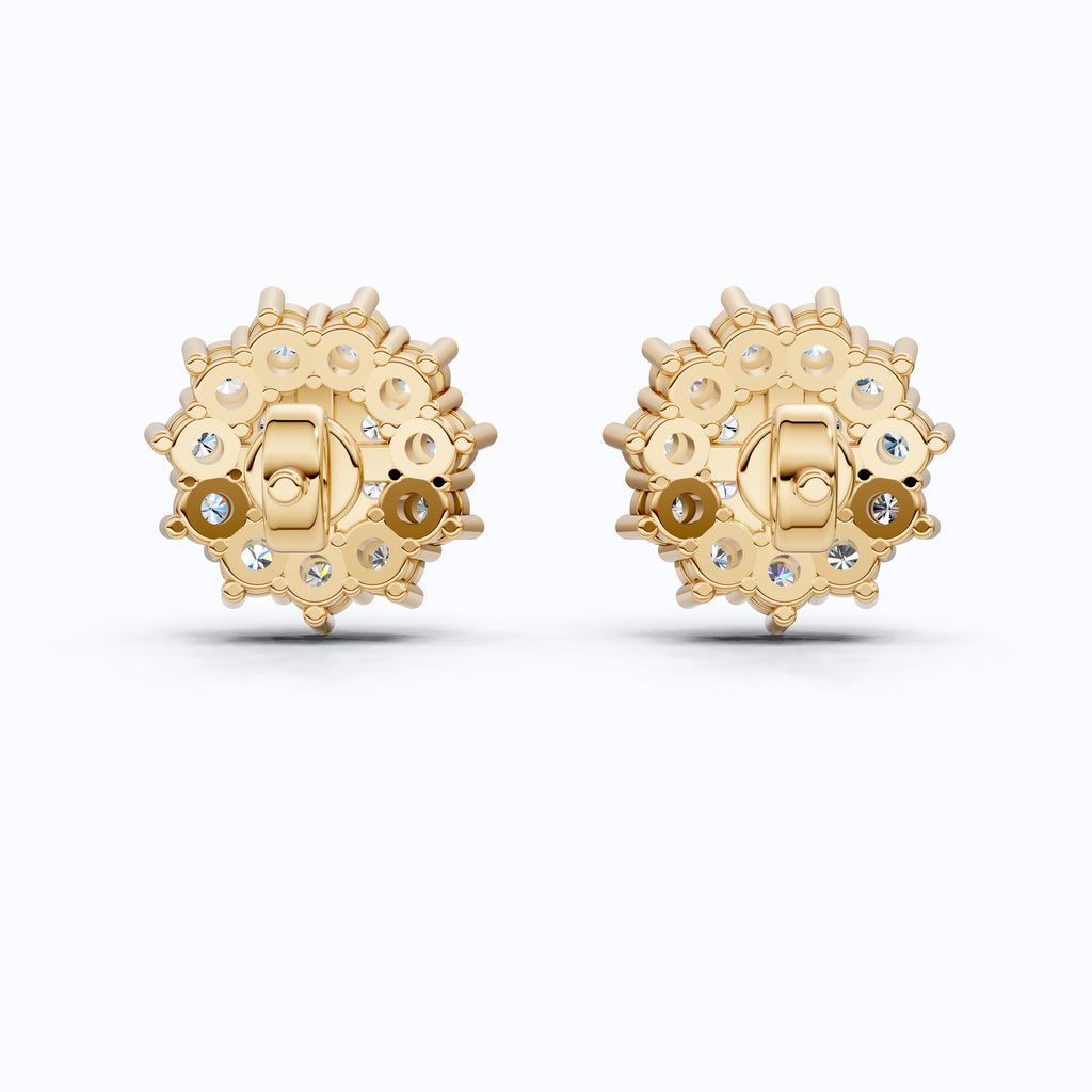 Charming Round Halo Cluster Lab Diamond Stud Earrings in 14k Gold, Bridal Jewelry for Women, Handmade Jewelry