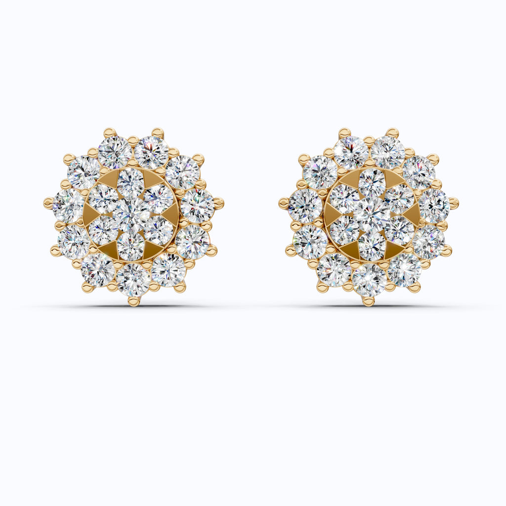 Charming Round Halo Cluster Lab Diamond Stud Earrings in 14k Gold, Bridal Jewelry for Women, Handmade Jewelry