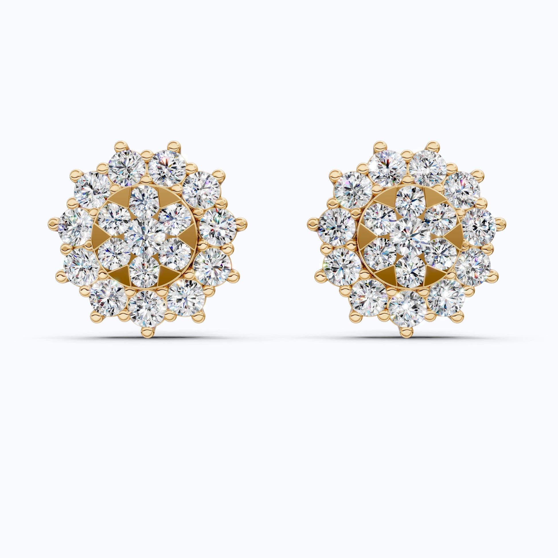 Charming Round Halo Cluster Lab Diamond Stud Earrings in 14k Gold, Bridal Jewelry for Women, Handmade Jewelry