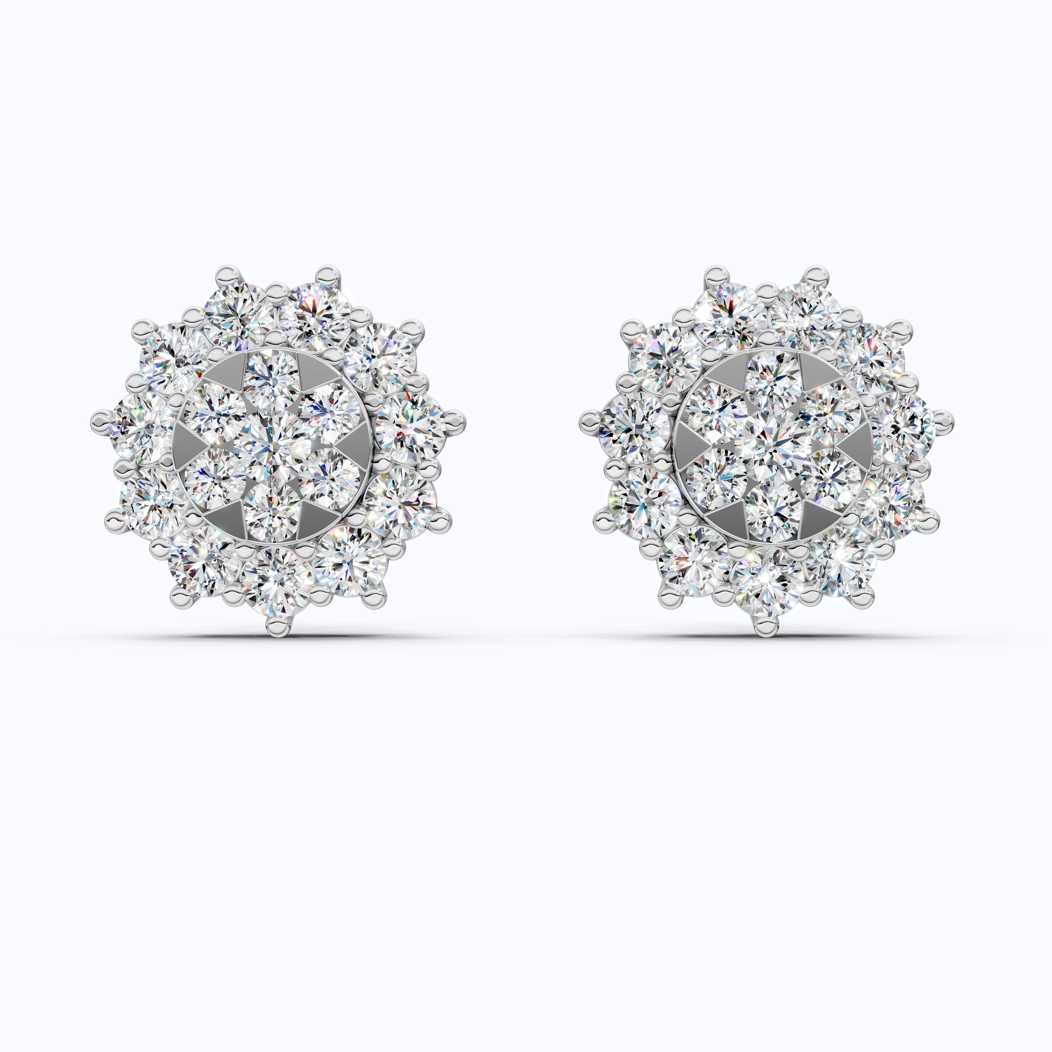 Charming Round Halo Cluster Lab Diamond Stud Earrings in 14k Gold, Bridal Jewelry for Women, Handmade Jewelry