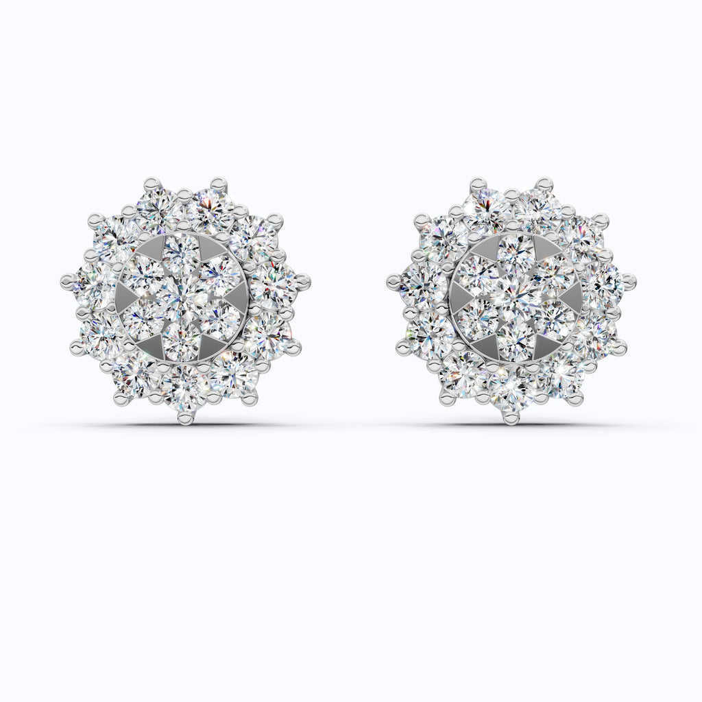 Charming Round Halo Cluster Lab Diamond Stud Earrings in 14k Gold, Bridal Jewelry for Women, Handmade Jewelry