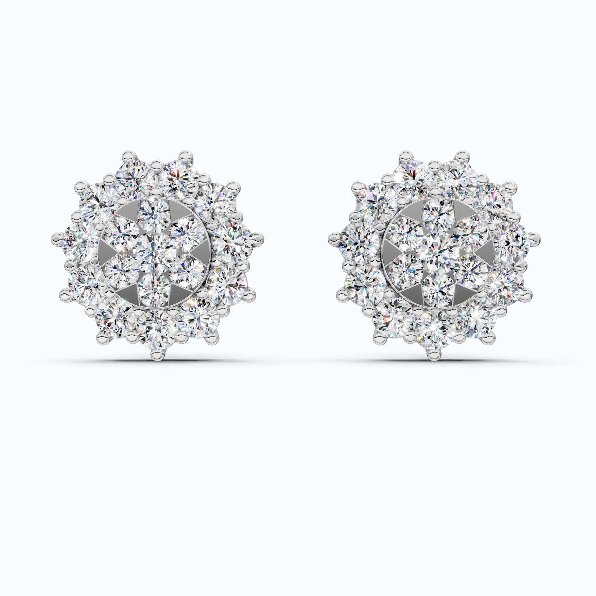 Charming Round Halo Cluster Lab Diamond Stud Earrings in 14k Gold, Bridal Jewelry for Women, Handmade Jewelry