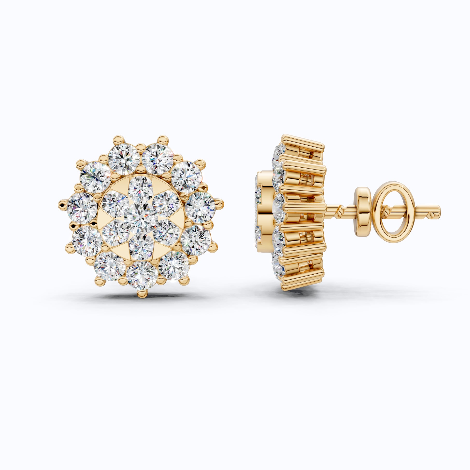 Charming Round Halo Cluster Lab Diamond Stud Earrings in 14k Gold, Bridal Jewelry for Women, Handmade Jewelry