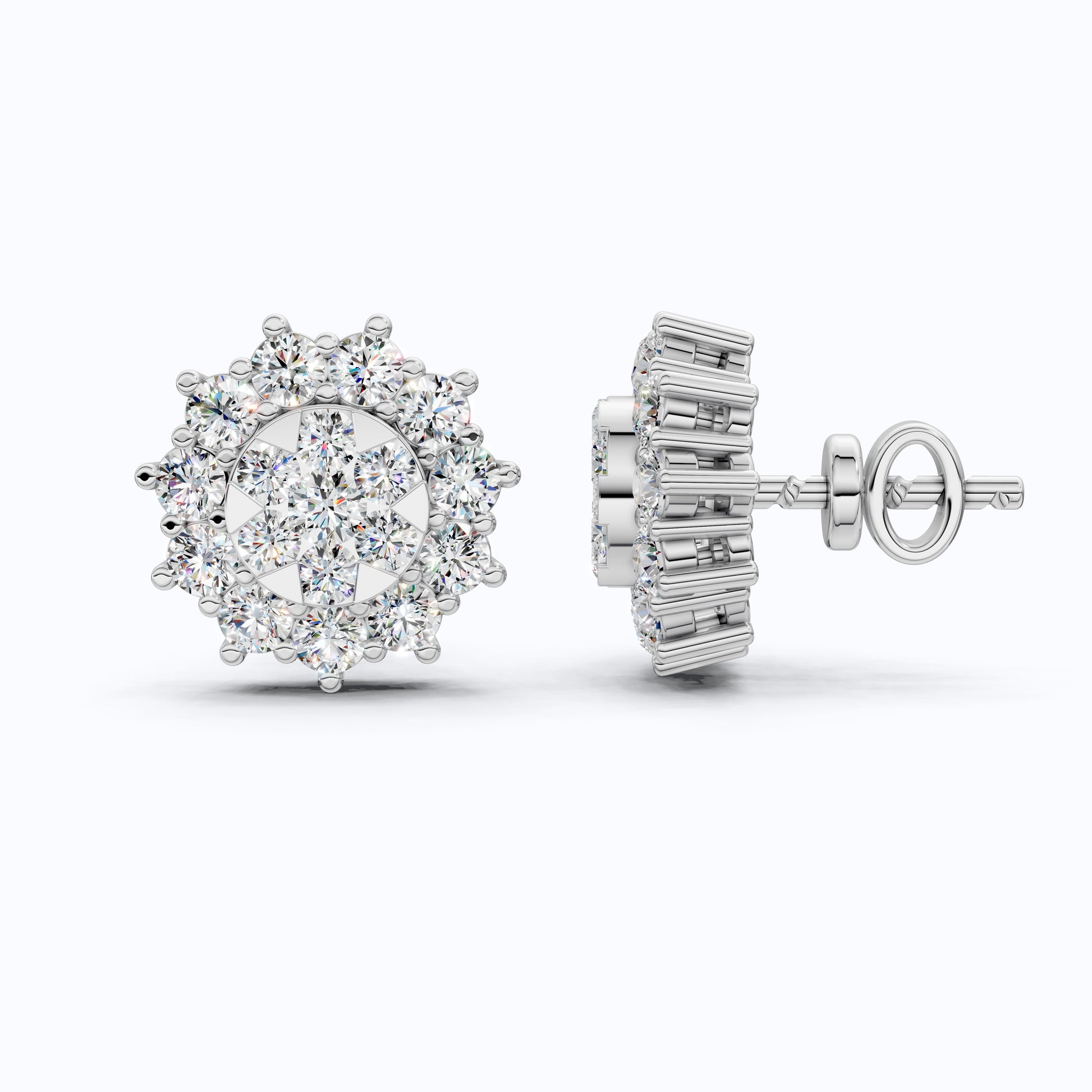 Charming Round Halo Cluster Lab Diamond Stud Earrings in 14k Gold, Bridal Jewelry for Women, Handmade Jewelry