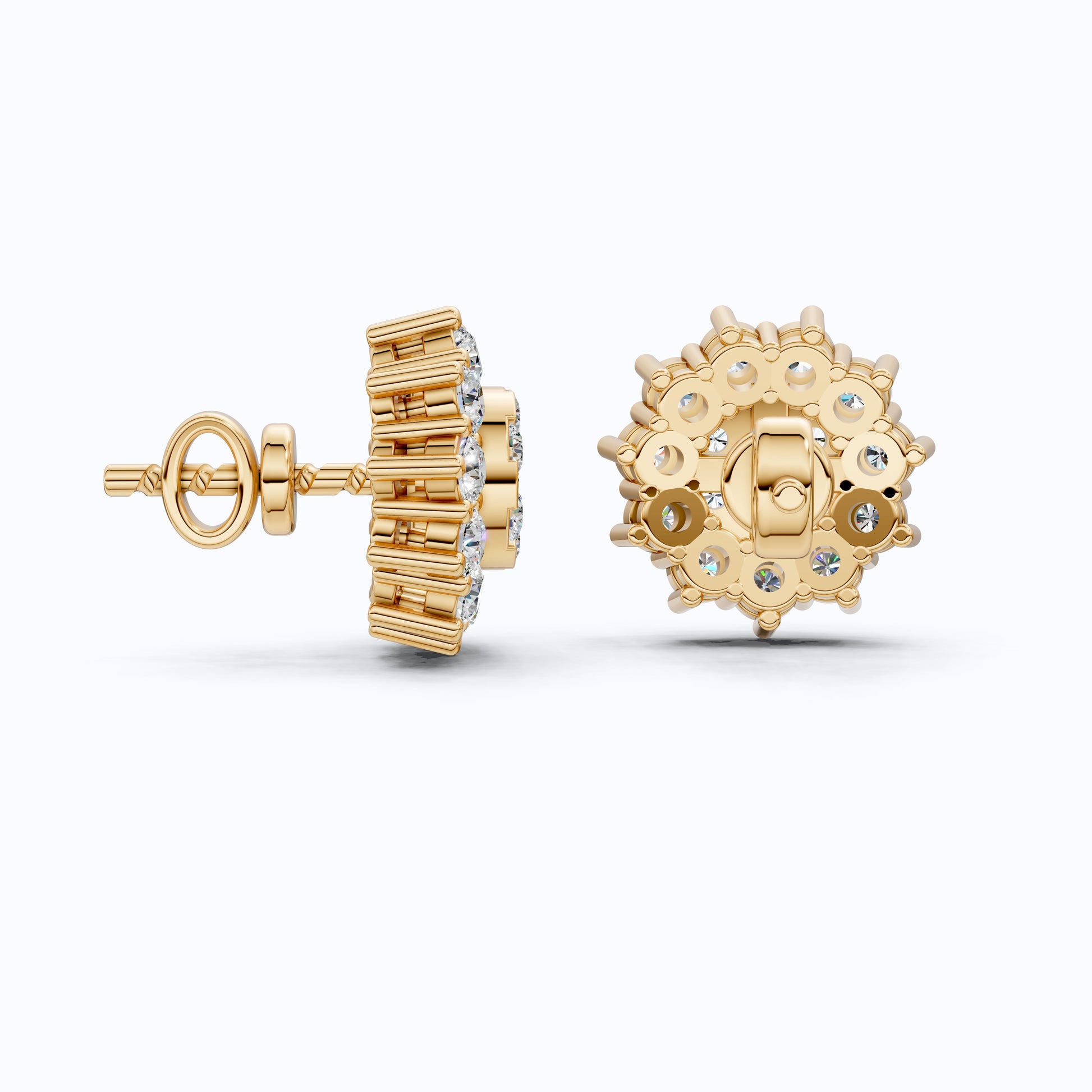 Charming Round Halo Cluster Lab Diamond Stud Earrings in 14k Gold, Bridal Jewelry for Women, Handmade Jewelry