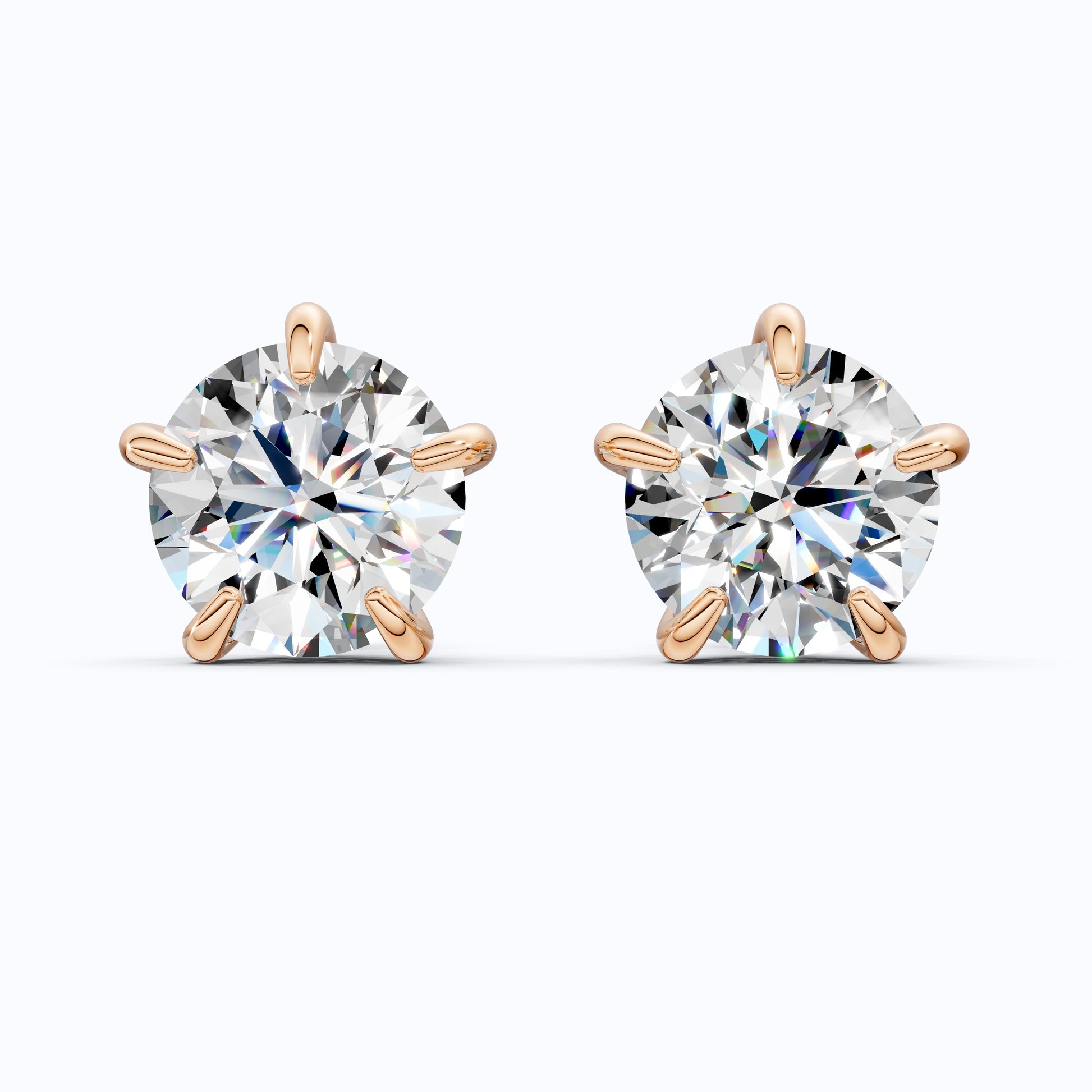 14K Rose Gold Round Lab Diamond Studs Wedding Earrings, Trending Gift for Wife, Handmade Luxury Jewelry