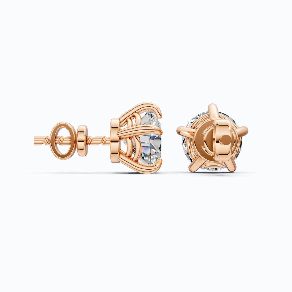 14K Rose Gold Round Lab Diamond Studs Wedding Earrings, Trending Gift for Wife, Handmade Luxury Jewelry