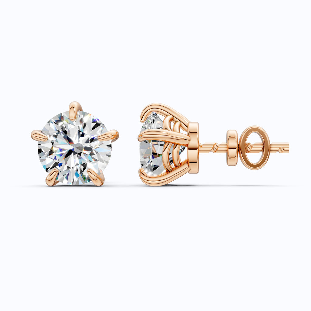 14K Rose Gold Round Lab Diamond Studs Wedding Earrings, Trending Gift for Wife, Handmade Luxury Jewelry