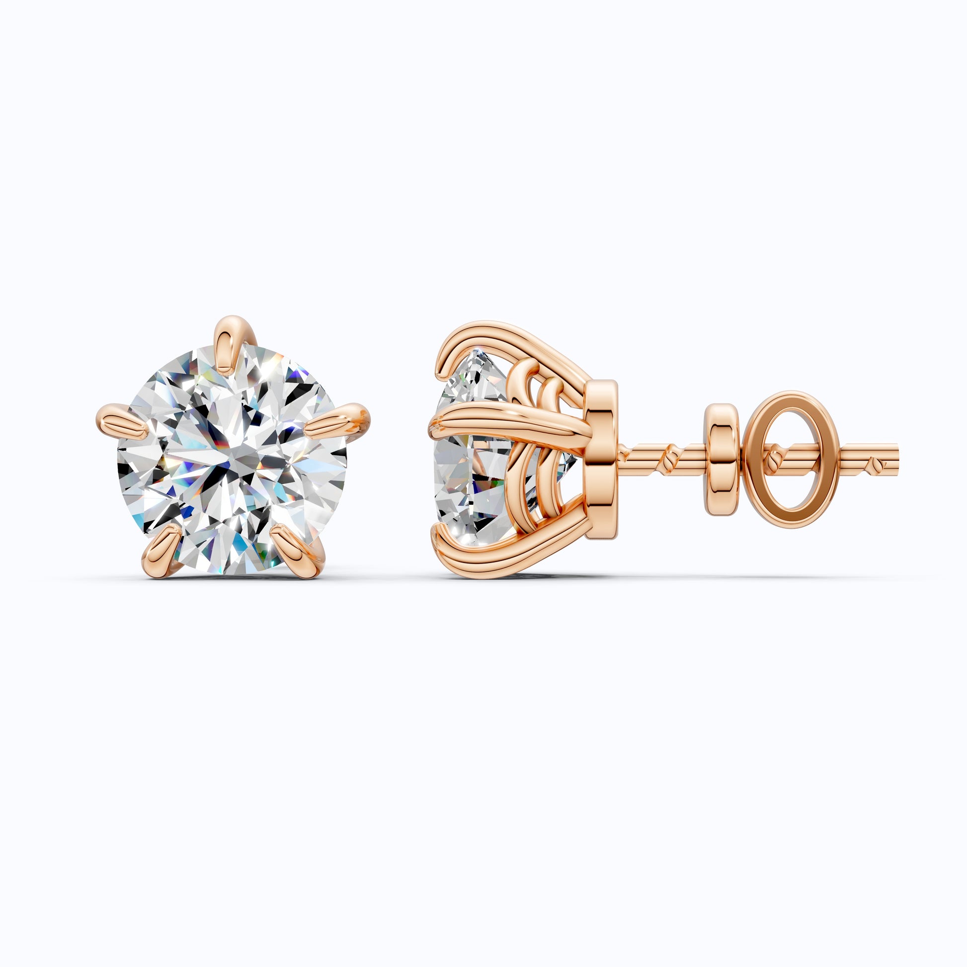 14K Rose Gold Round Lab Diamond Studs Wedding Earrings, Trending Gift for Wife, Handmade Luxury Jewelry
