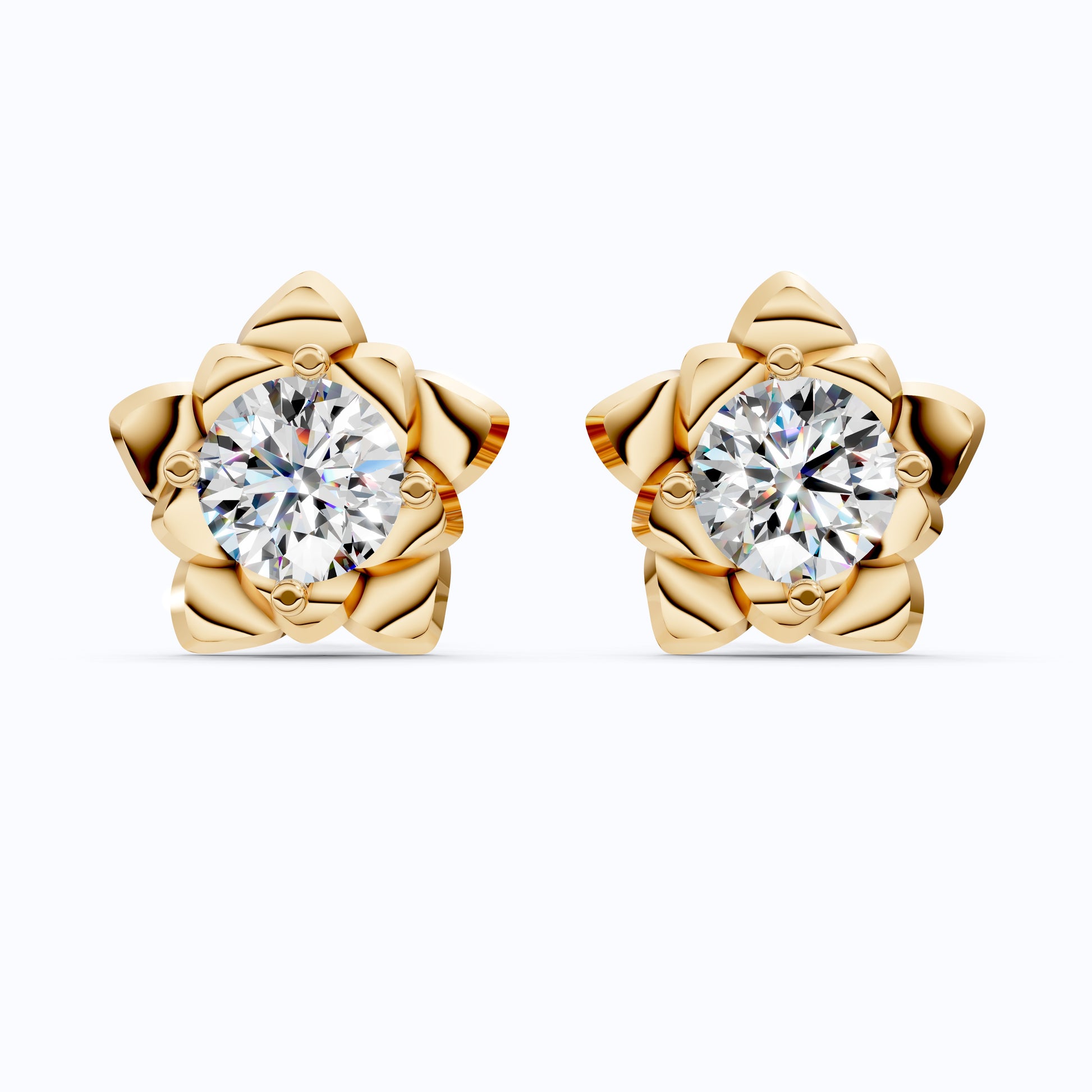 Floral Petal Solitaire Stud Earrings in 14k Rose Gold, 1.68 TCW Round Cut Lab Diamonds, Anniversary Gift for Women, Flower Shaped Earrings