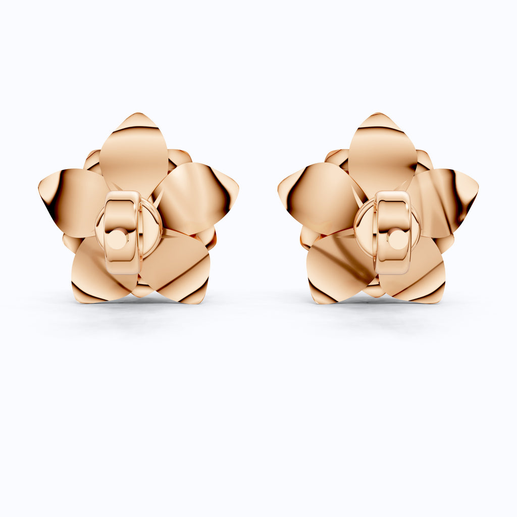 Elegant Floral Stud Earrings in 14K Yellow Gold, Gift for Wife, Handmade Jewelry, Flower Shaped Solitaire Earrings