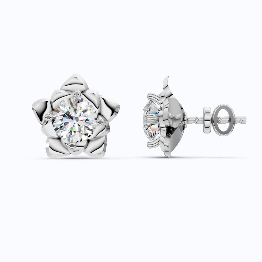 Elegant Floral Stud Earrings in 14K Yellow Gold, Gift for Wife, Handmade Jewelry, Flower Shaped Solitaire Earrings