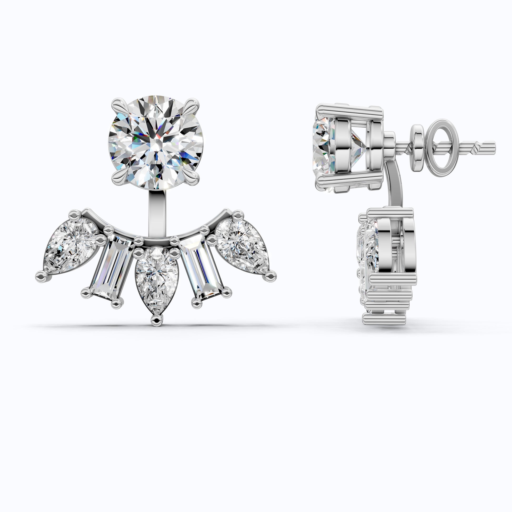 Art Deco Sunburst Ear Jacket Weddings in Lab Diamond – 14k Solid Gold, Cluster Fan Ear Jacket Earrings, Handmade Bridal Jewelry