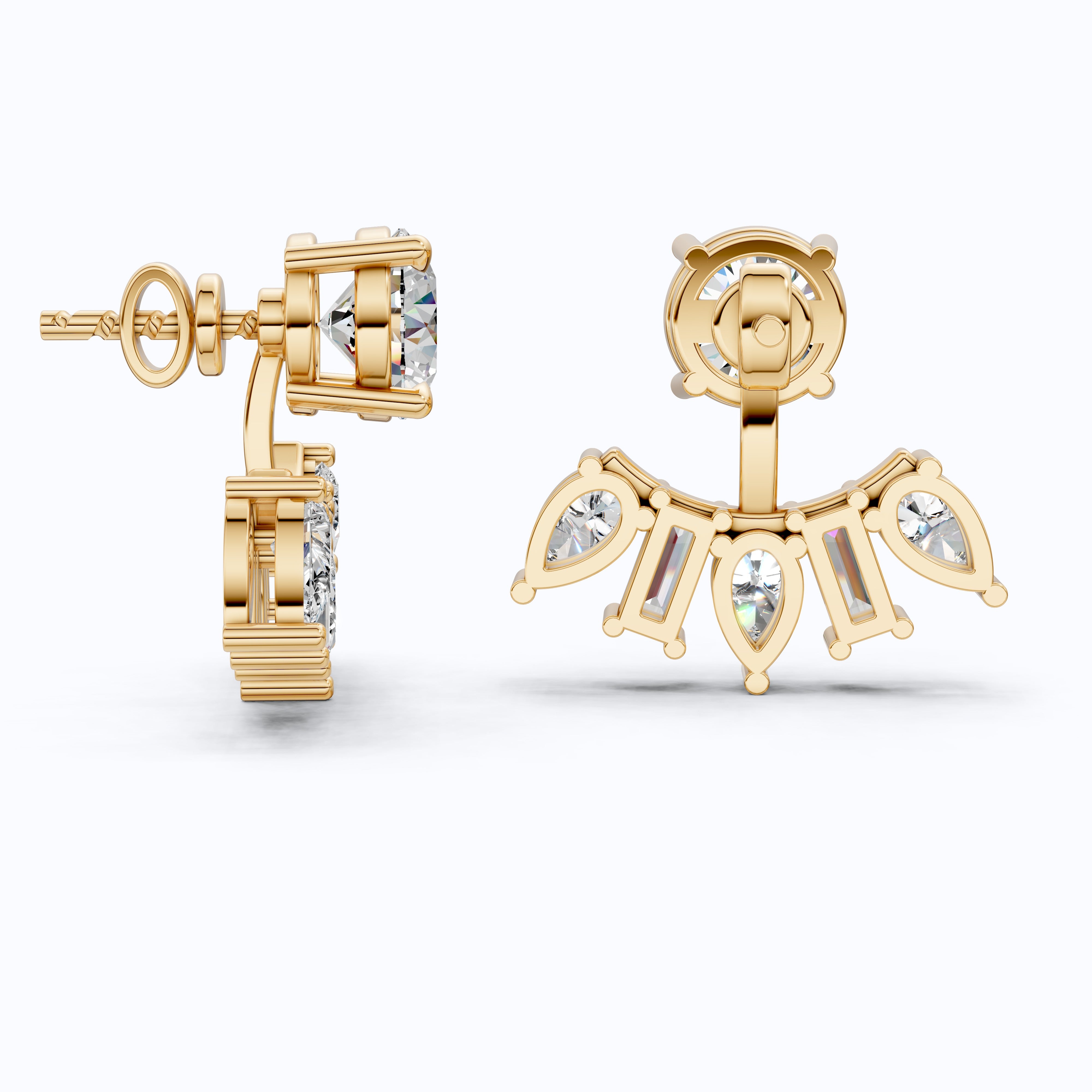 Art Deco Sunburst Ear Jacket Weddings in Lab Diamond – 14k Solid Gold, Cluster Fan Ear Jacket Earrings, Handmade Bridal Jewelry